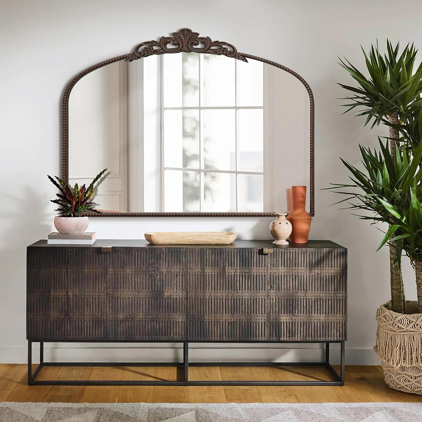 Micasso Large Bronze Vintage Mirror: 40"x 30" French Baroque Antique Mirror - Traditional Ornate Decorative Wall Mounted Arched Mirrors for Wall/Mantel/Entryway/Hallway - Home Decor for Living Room