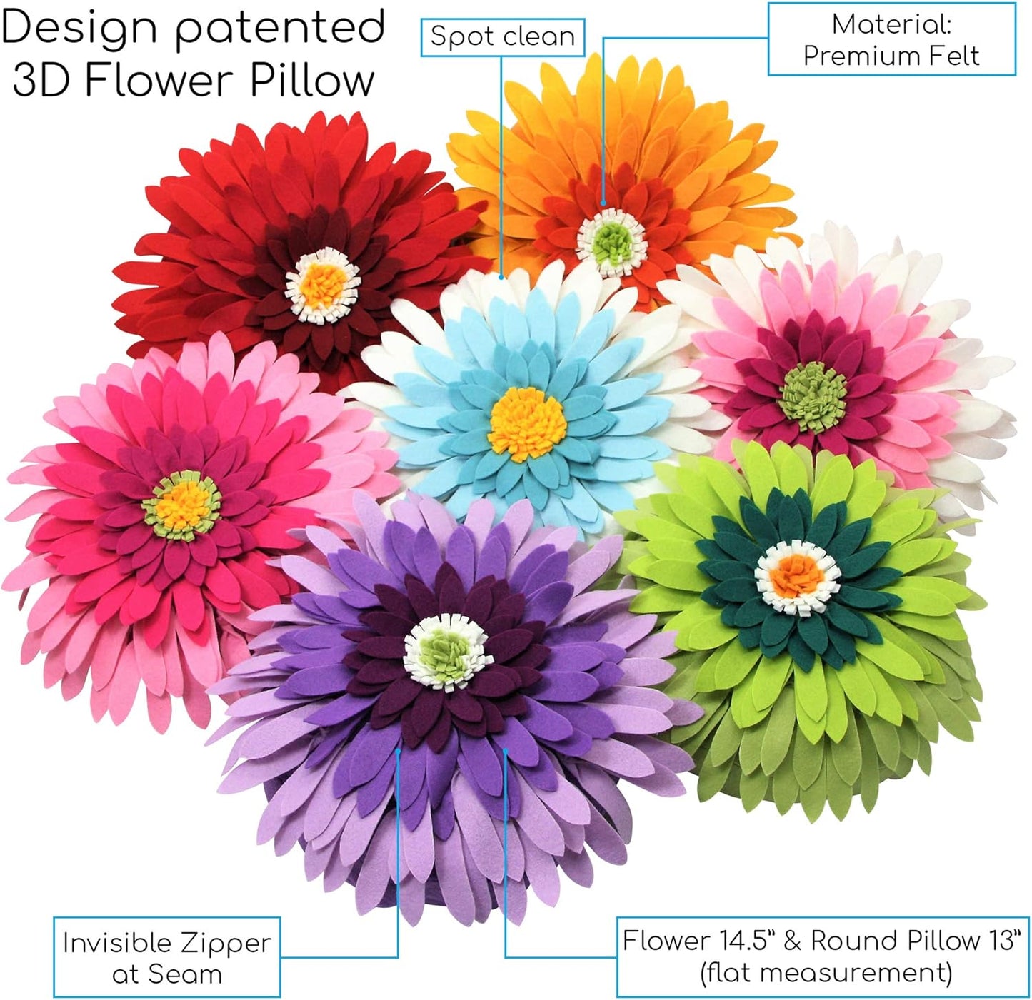 Contempo Lifestyles Flower Pillow, 3D Handmade Accent Decorative Flower Shaped Pillow for Couch & Bed, Living Room, Gifts for Her