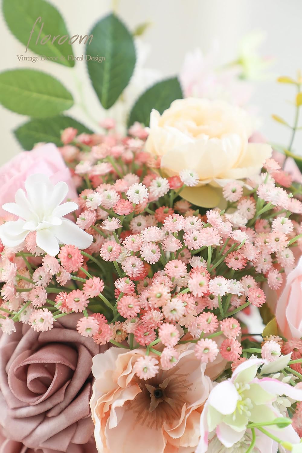Floroom 18pcs Artificial Babys Breath Gypsophila Greenery Sprays, Real Touch Dusty Rose Blush Pink Fake Flowers for Wedding Bouquets Centerpieces Floral Arrangements and Decorations