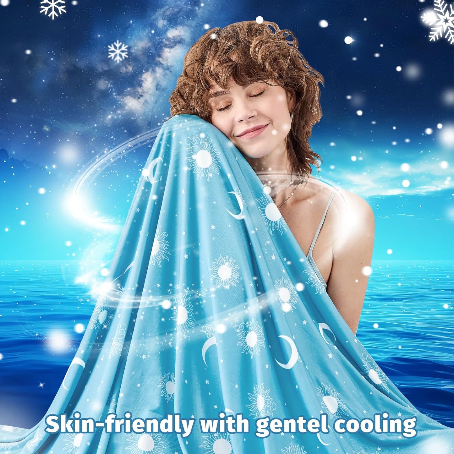 inhand Cooling Blanket Queen Size (90"x90") - Cooled Blankets for Hot Sleepers Lightweight Breathable Summer Blanket for Sleeping Night Sweats to Keep Cool in The Heat -Aqua