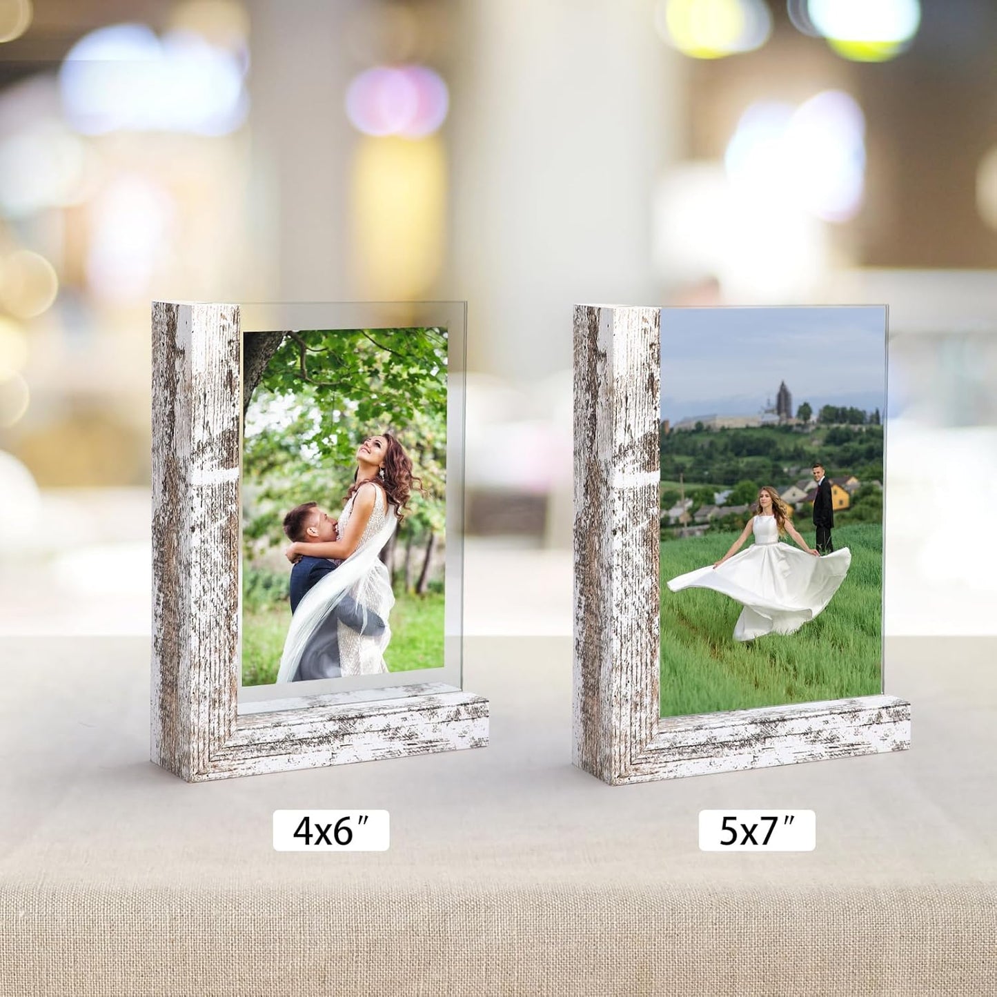Lavezee 4x6 Picture Frames Set of 2, Double Sided Frame with Distressed White L Shaped Holder Stand for 4 by 6 Photo Art, Desktop or Tabletop Decor