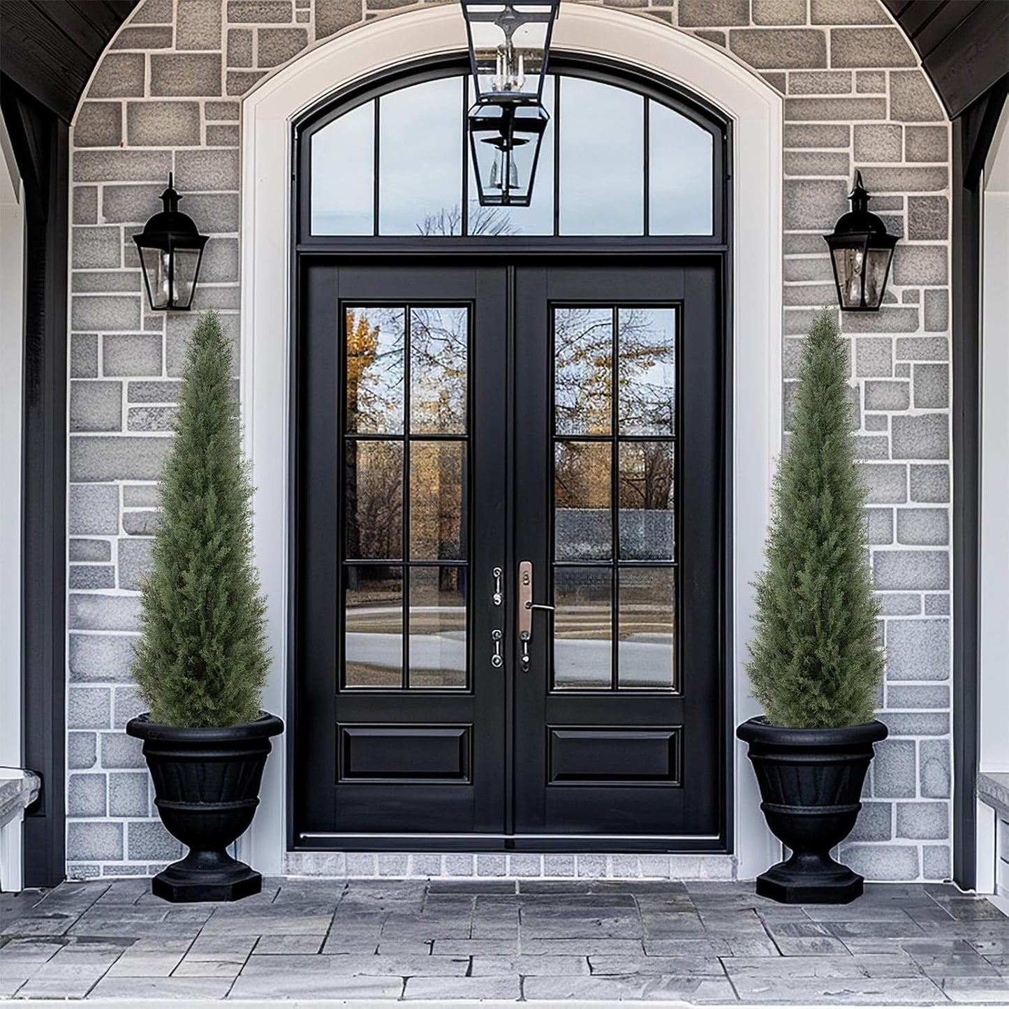 Bellacat 5ft UV Resistant Artificial Topiary Trees Outdoor, 60in Faux Cedar Tree with Full & Realistic Leaves, Fake Cypress Tree for Front Door Proch Patio Deck Balcony Yard Decor 2Pack