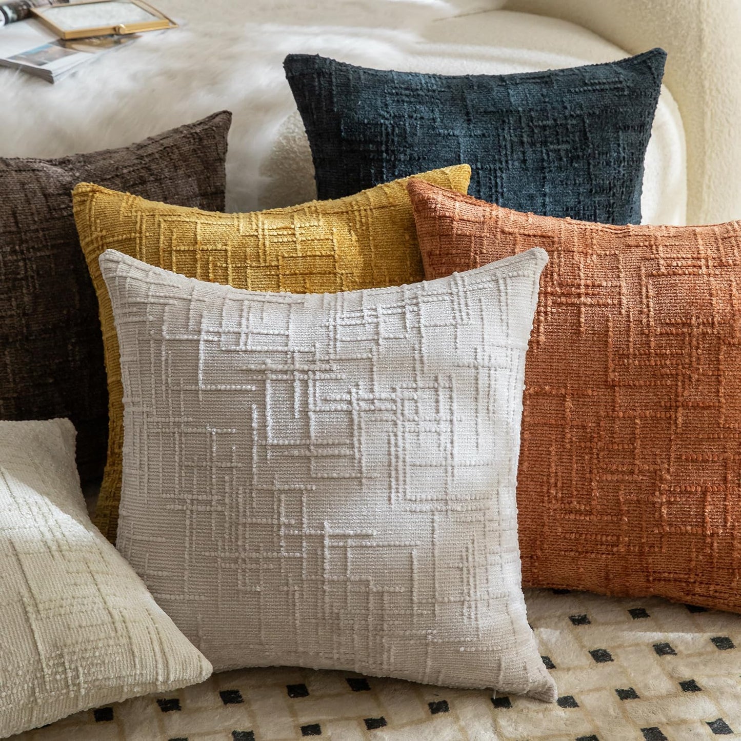 MANDIOO Pack of 2 Soft Chenille Textured Throw Pillow Covers Square Accent Solid Decorative Cushion Cover Cozy Farmhouse Pillow Case for Couch Sofa Bed Living Room 24x24 Inch Pearl Gray