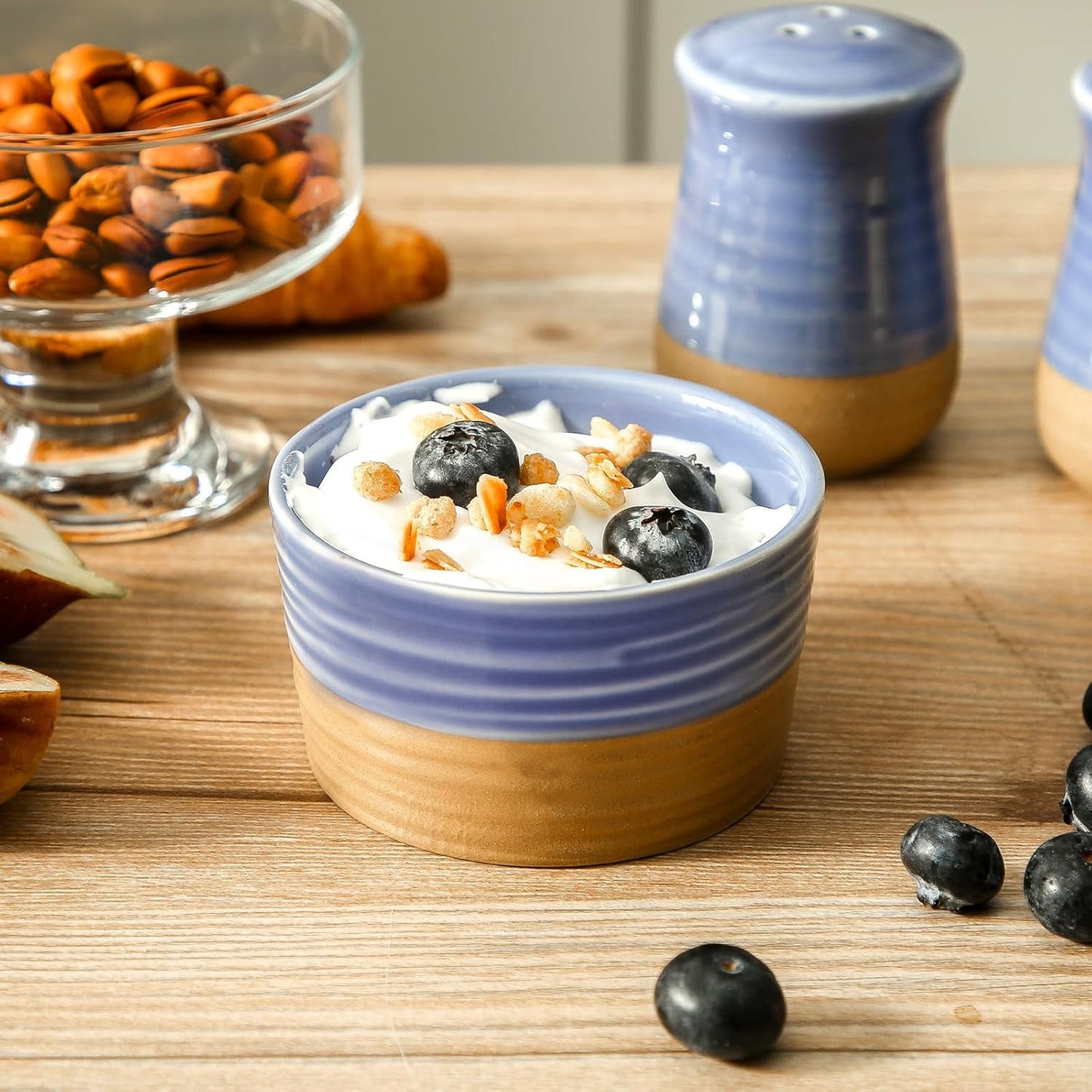 Hasense Ramekins, 6 oz, Ceramic, Blue, Set of 6, Oven Safe, Dishwasher Safe