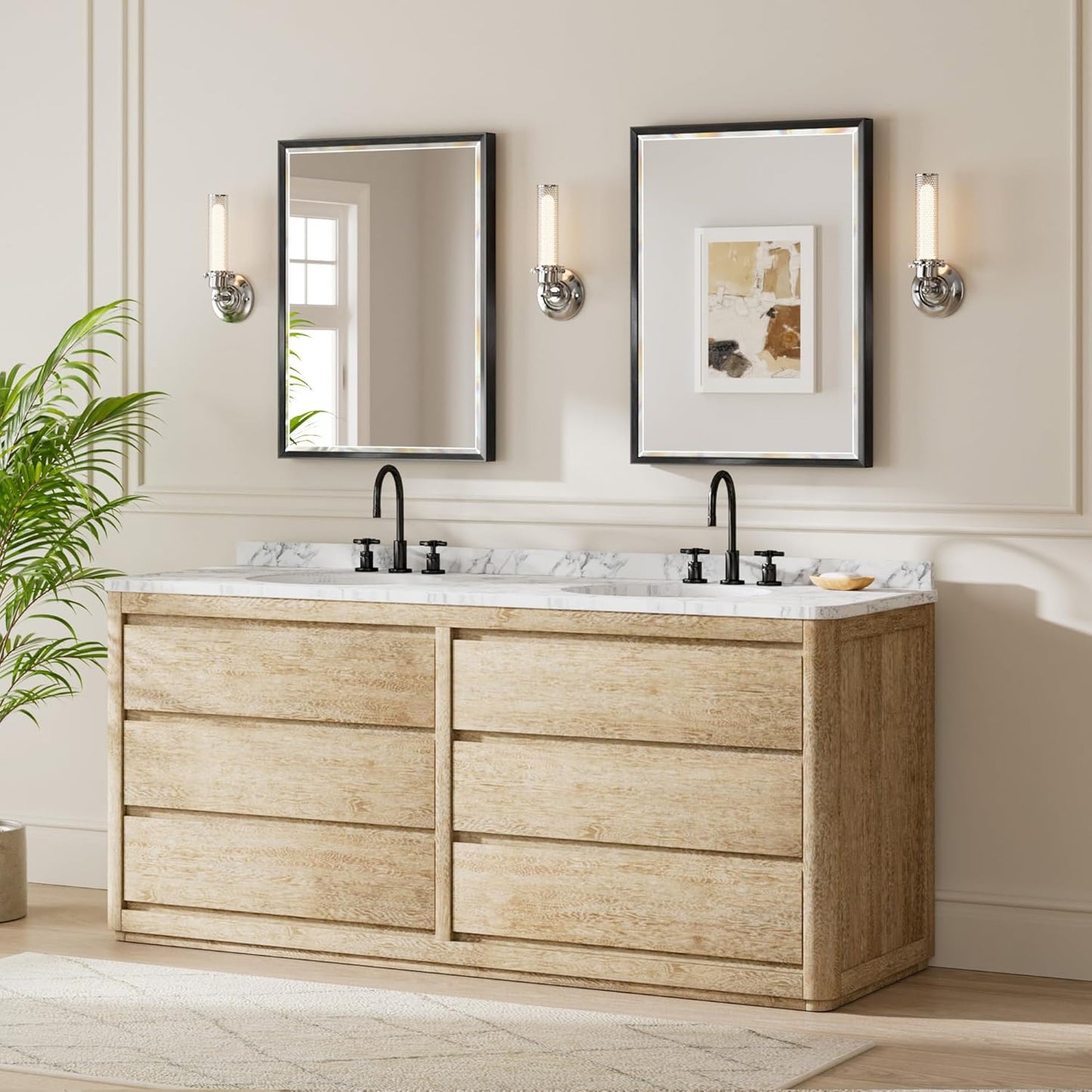 Black Framed Mirror for Bathroom, 24x32 Inch Black Rectangle Beveled Bathroom Vanity Mirror, Anti-Rust Matte Black Metal Frame Mirror for Wall, Vertical/Horizontal Wall-Mounted Mirrors