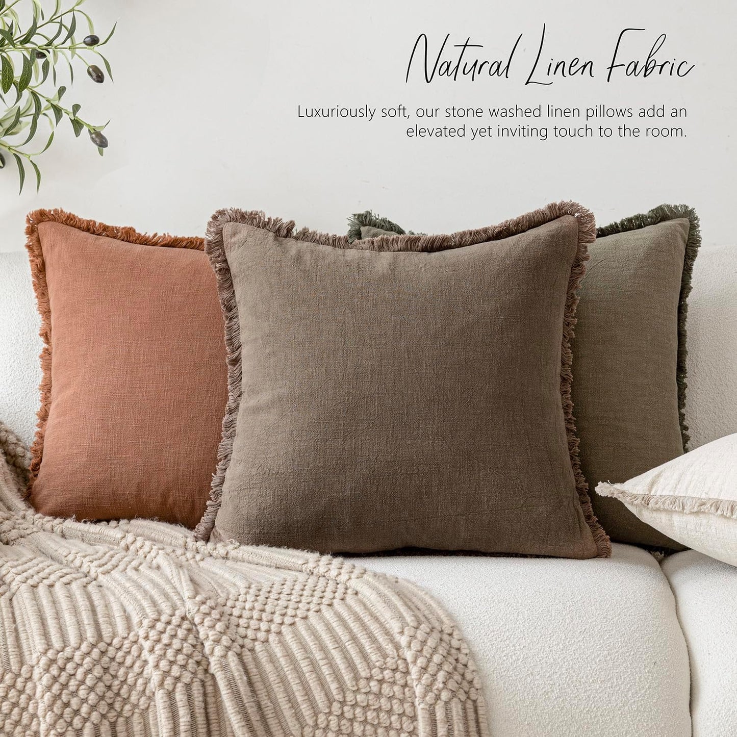 Foindtower Decorative Linen Fringe Throw Pillow Covers Cozy Boho Farmhouse Cushion Cover with Tassels Soft Accent Pillowcase for Chair Sofa Bed Living Room Home Decor, 26×26 Inch, 1PC, Light Brown