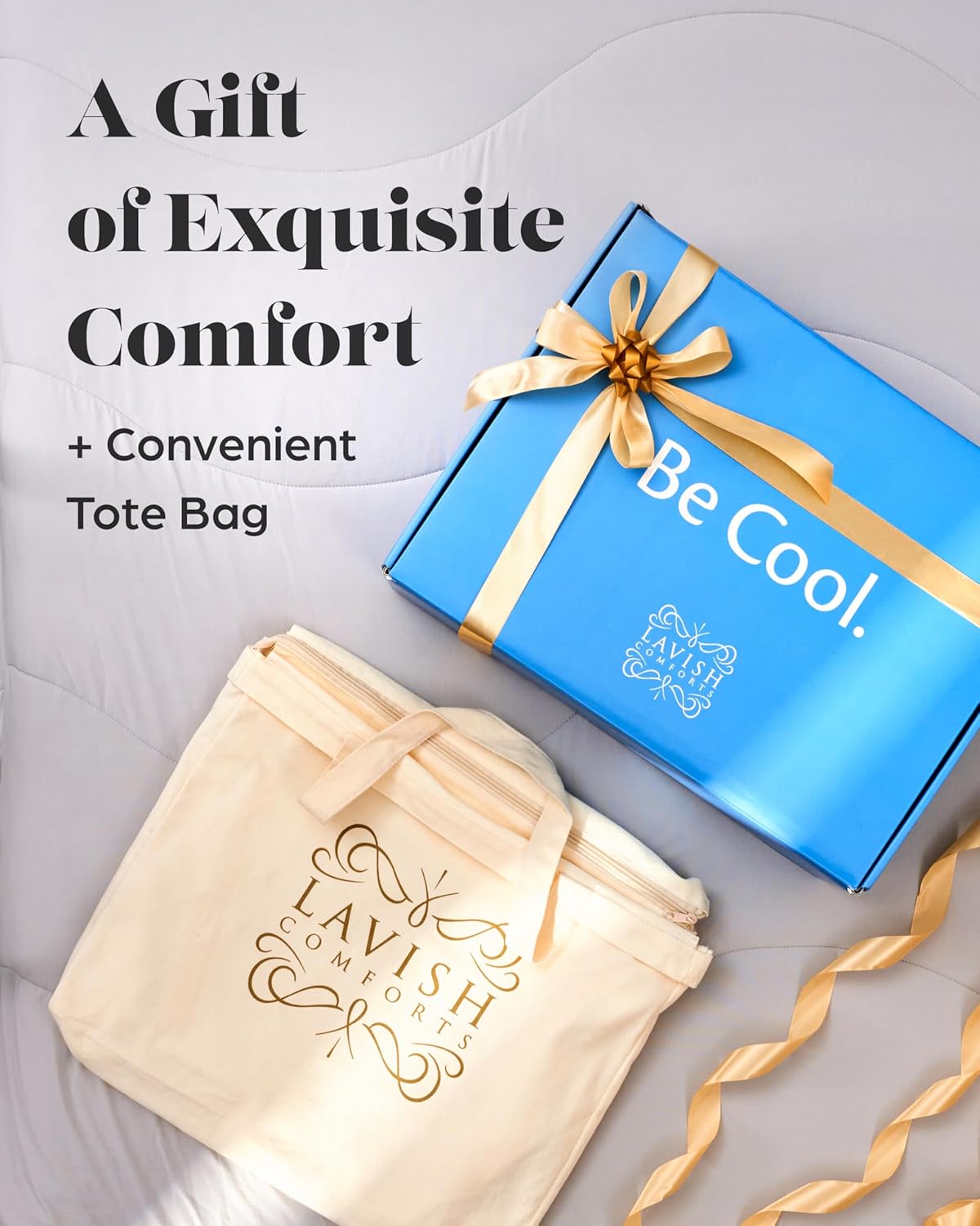 Lavish Comforts® Cooling Comforter King/Cal King Size │Premium Soft Breathable Summer Cooling Blanket for Hot Sleepers │All Season Comforter │106"x96" Light Grey│Gift-Ready Box