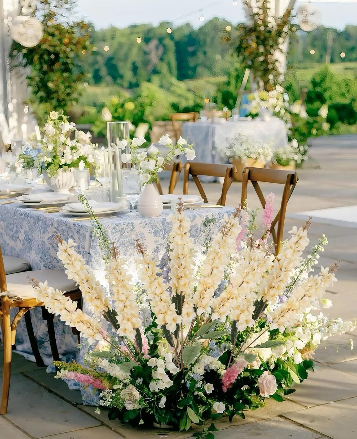 IPOPU Faux Silk Delphinium Flowers 5PCS Artificial Champagne Snapdragon Fake Flower 34.2inch Long Stem Hyacinth Flower for Wedding Home Garden Floral Arrangement Table Centerpiece Decor(Champagne)