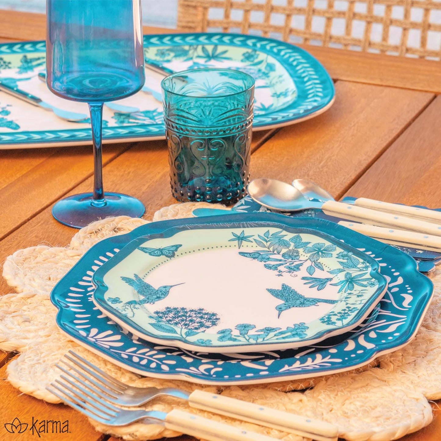 Karma, 10.75 inches Melamine Dinner Plates Set of 4, Reusable Dishwasher Safe Plates for Outdoor and Indoor, Olivia Blush