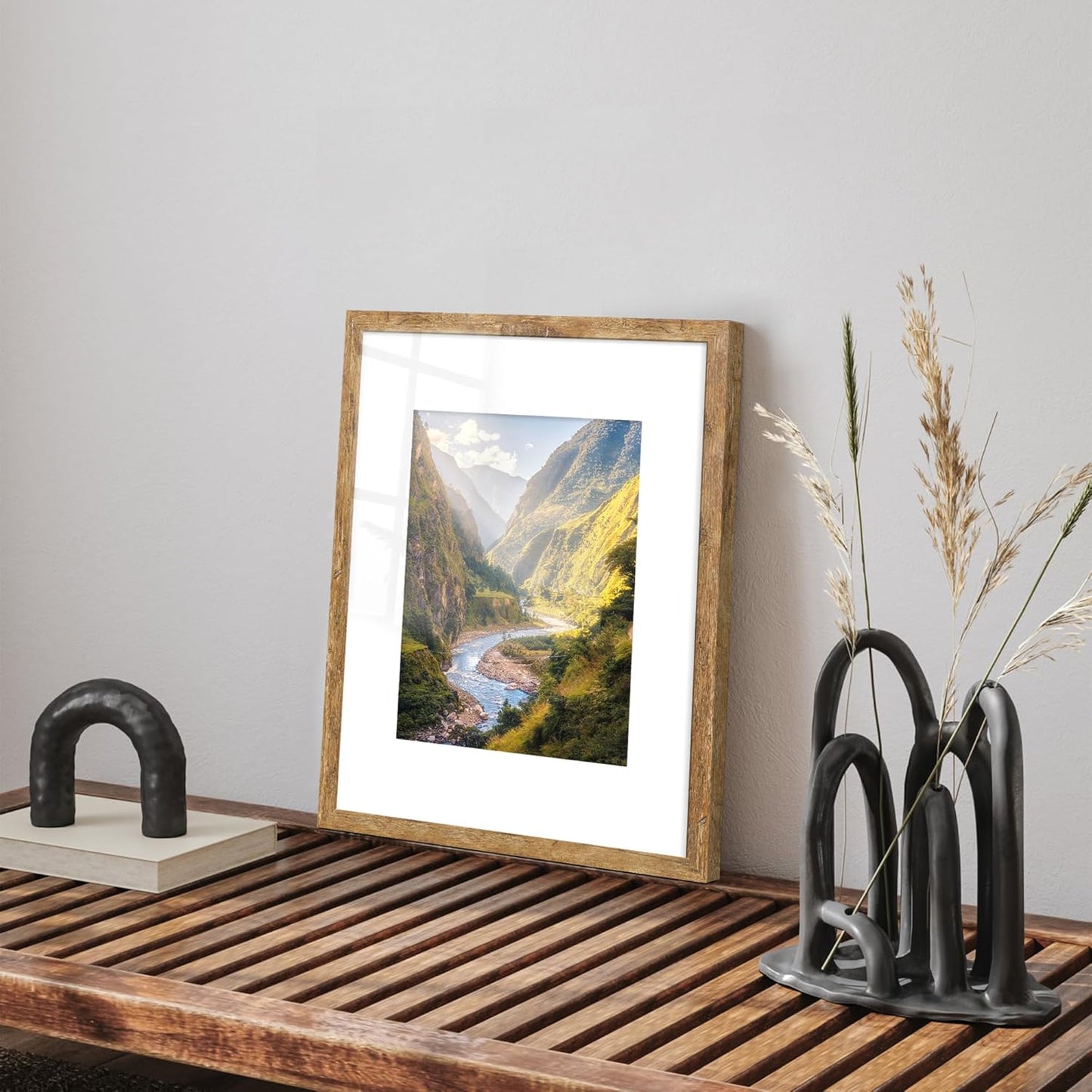 iRahmen 16x20 Picture Frame Set of 2 with Plexiglass, Display Pictures 11x14 with Mat or 16 x 20 Without Mat, Rustic Brown Wood Poster Frame for Photo Wall Gallery Mounting