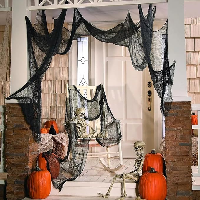 6 Pack Halloween Black Creepy Cloth - Halloween Decorations Clearance - 30X72 Inch Spooky Fabric Cloth for Haunted House - Creepy and Spooky Halloween Decorations for Party Outdoor Or Indoor