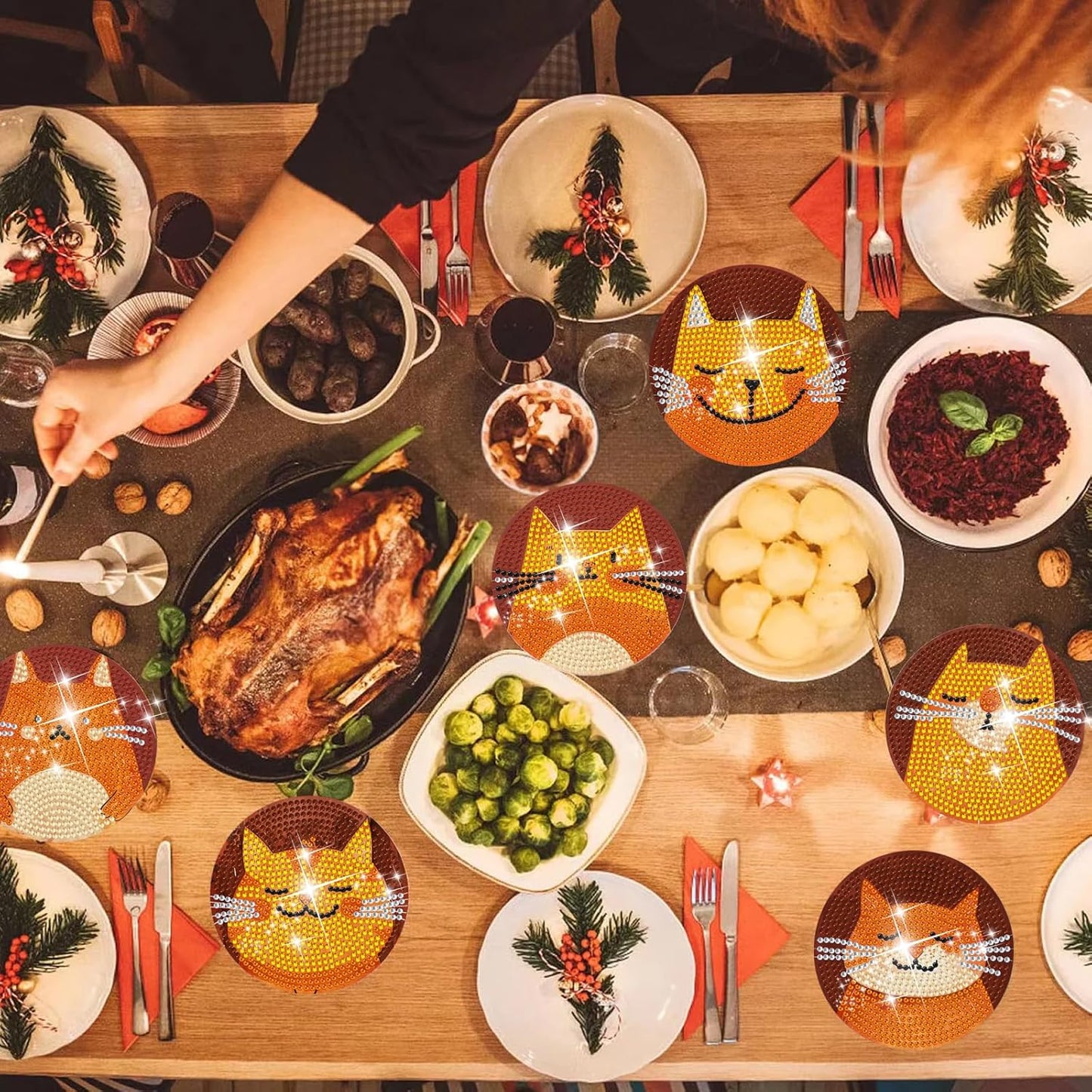 EWJRNSF 6 PCS Diamond Painting Coaster Set - Small Diamond Painting Coasters Kit for Beginners and Adults - Art Craft Supplies Item Cat