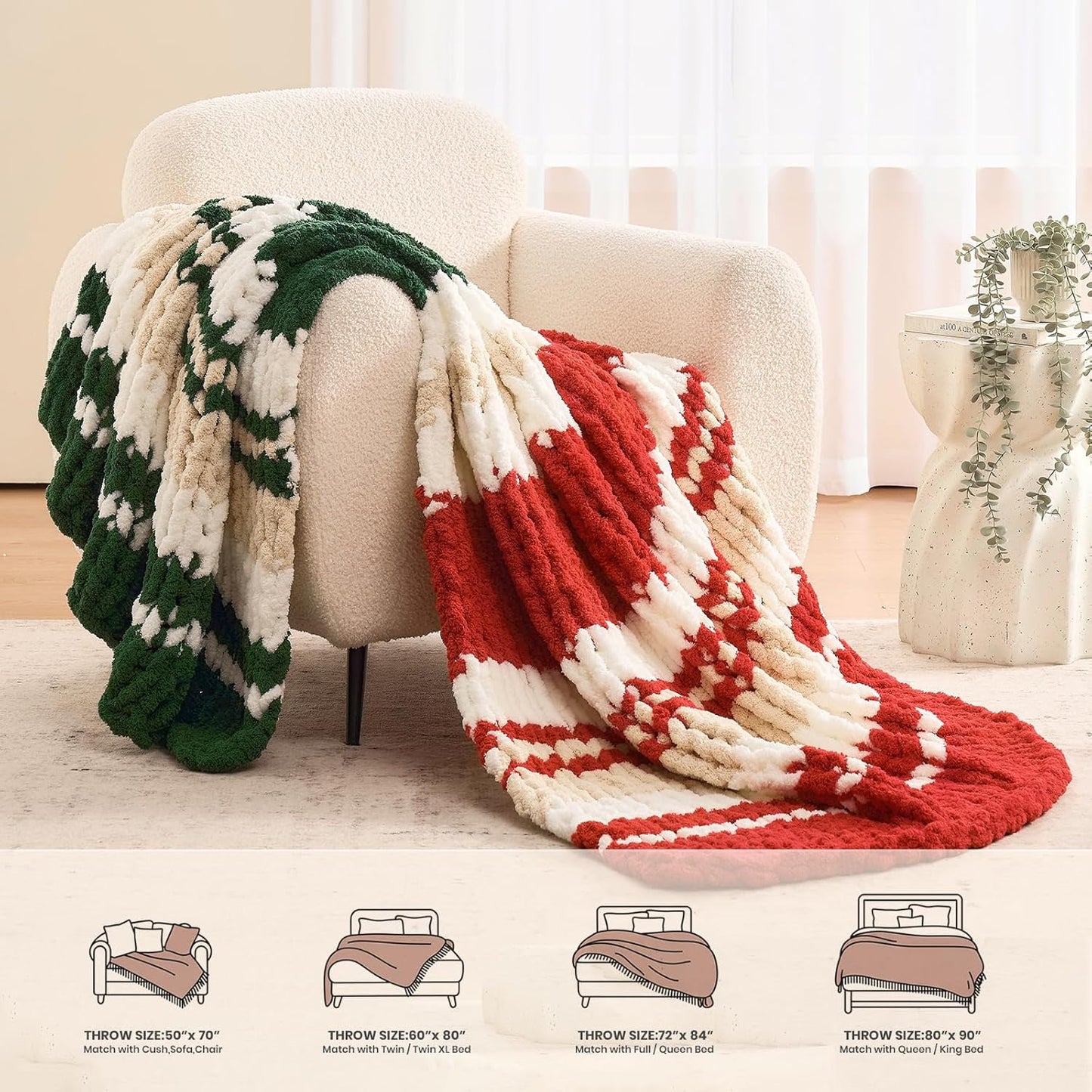 L'AGRATY Chunky Knit Blanket Throw: 50''x60'' Chenille Chunky Knitted Throw Blankets for Bed Couch - Handmade Thick Cable Knit Blanket - Large Crochet Rope Blankets for Home Decor