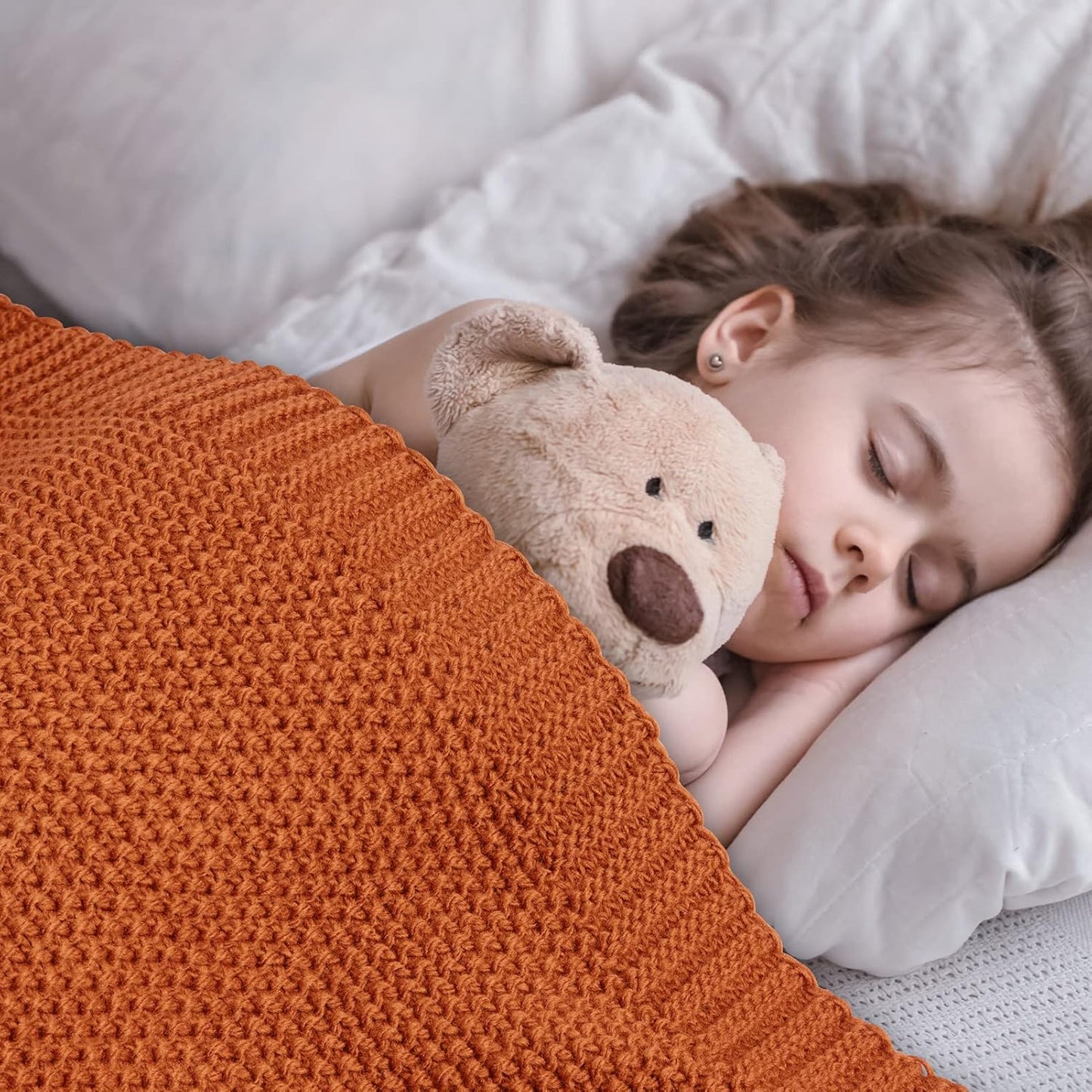 CozeCube Orange Throw Blanket for Couch, Soft Cozy Cable Knit Throw for Bed Sofa Living Room, Lightweight Warm Decorative Farmhouse Christmas Blanket, 50"x60", Burnt Orange