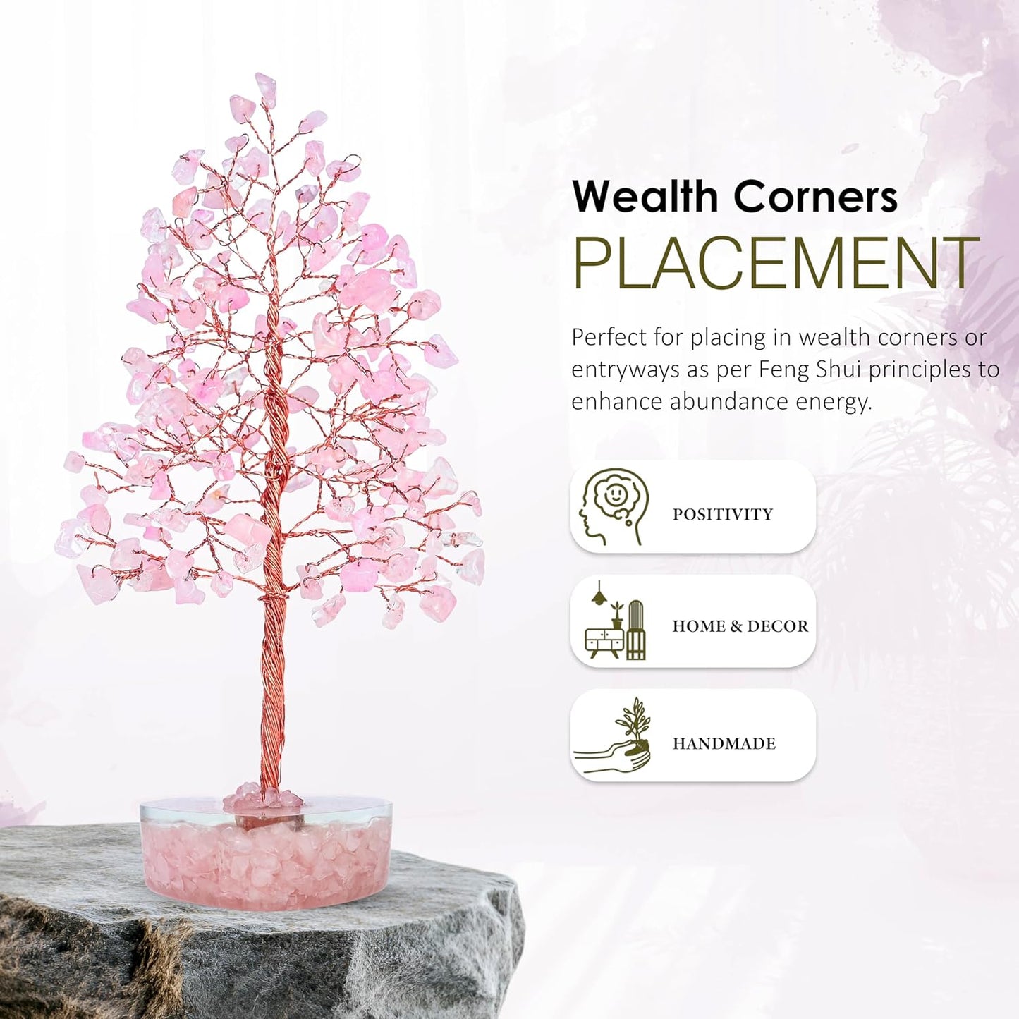 Crocon Rose Quartz Heart Shape Base Crystal Tree Gifts for Women, Healing Crystals Tree of Life Present Crystal Feng Shui Bonsai Trees for Positive Energy Good Luck Home & Office Decoration Gifts