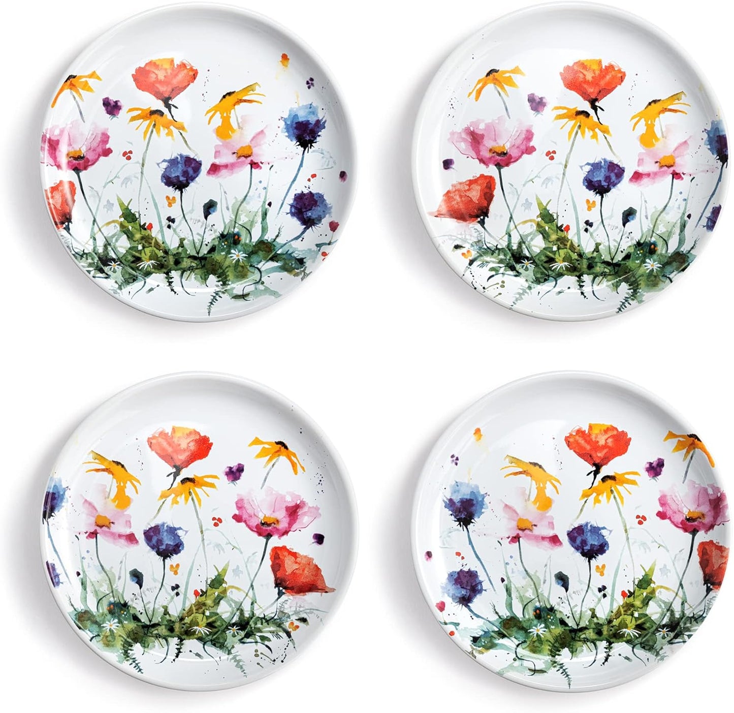 DEMDACO Watercolor Wildflowers 6.5 inch Stoneware Appetizer Plates Set of 4