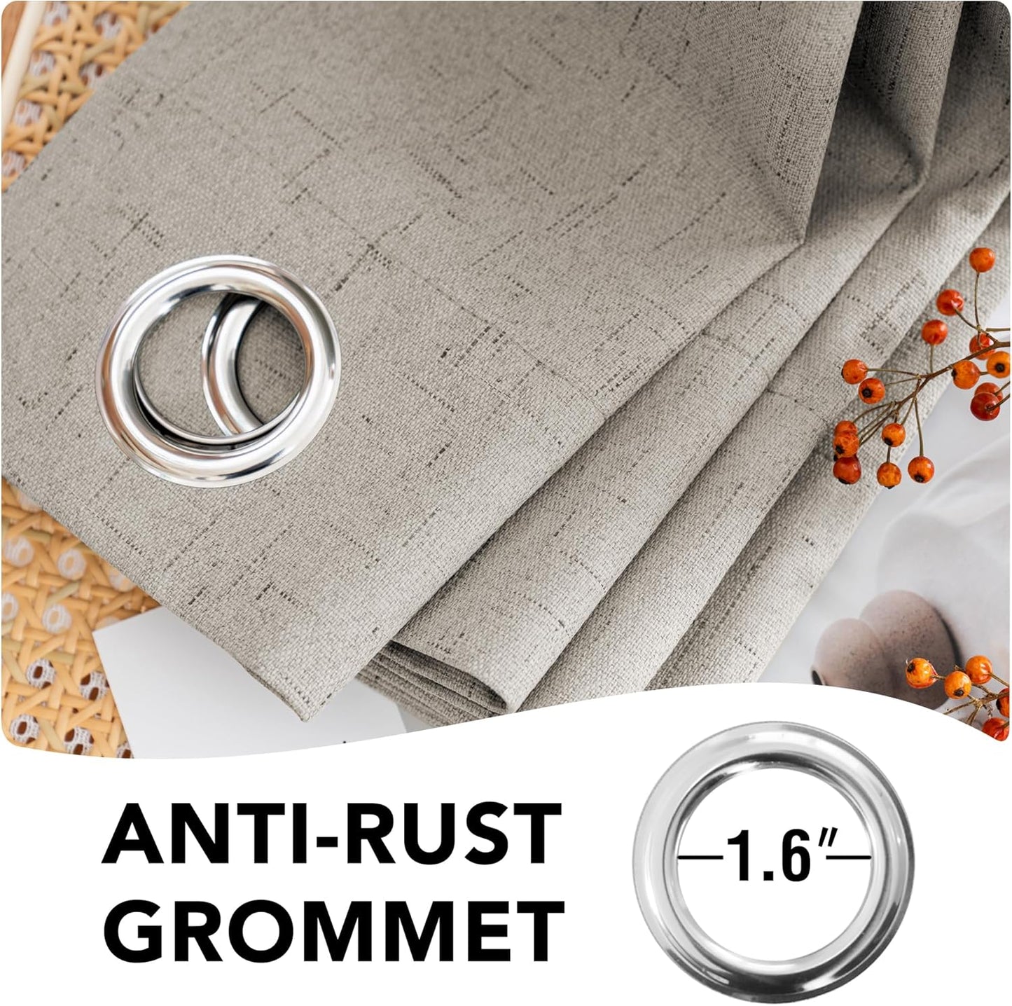 H.VERSAILTEX Blackout Drapes Linen Blackout Curtains 84 inch Length 2 Panels Set, 100% Blackout Thermal Insulated Textured Curtain Anti-Rust Grommet Curtains with White Liner, Stone