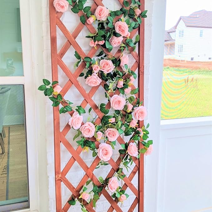 UKELER 2 Pack Artificial Rose Vines Silk Flower Garland Artificial Floral Plant for Wedding Arch Party Garden Craft Home Decor, Dark Pink