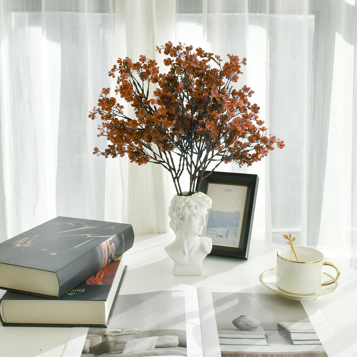 Mandy's Brown Artificial Baby’s Breath Flowers 6 Bundles Silk Gypsophila with Bendable Stems for Fall Centerpiece Wedding Decor and Table Arrangements