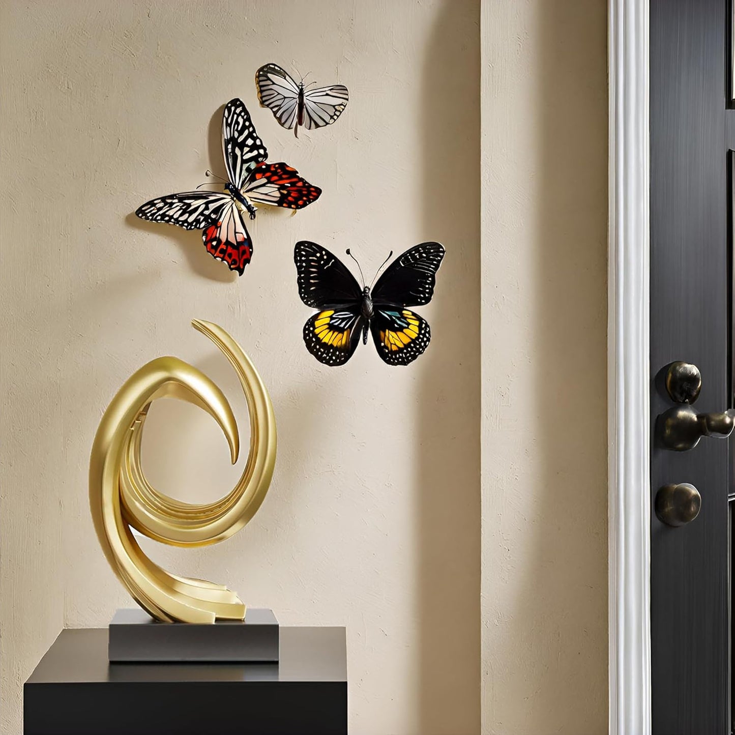 Golden Wave Resin Origami Statue Modern Abstract Home Decoration Emphasizes Abstract Office Desk Carving Table Family Bedroom Living Room Garden Office Golden Stripe Decoration (C)