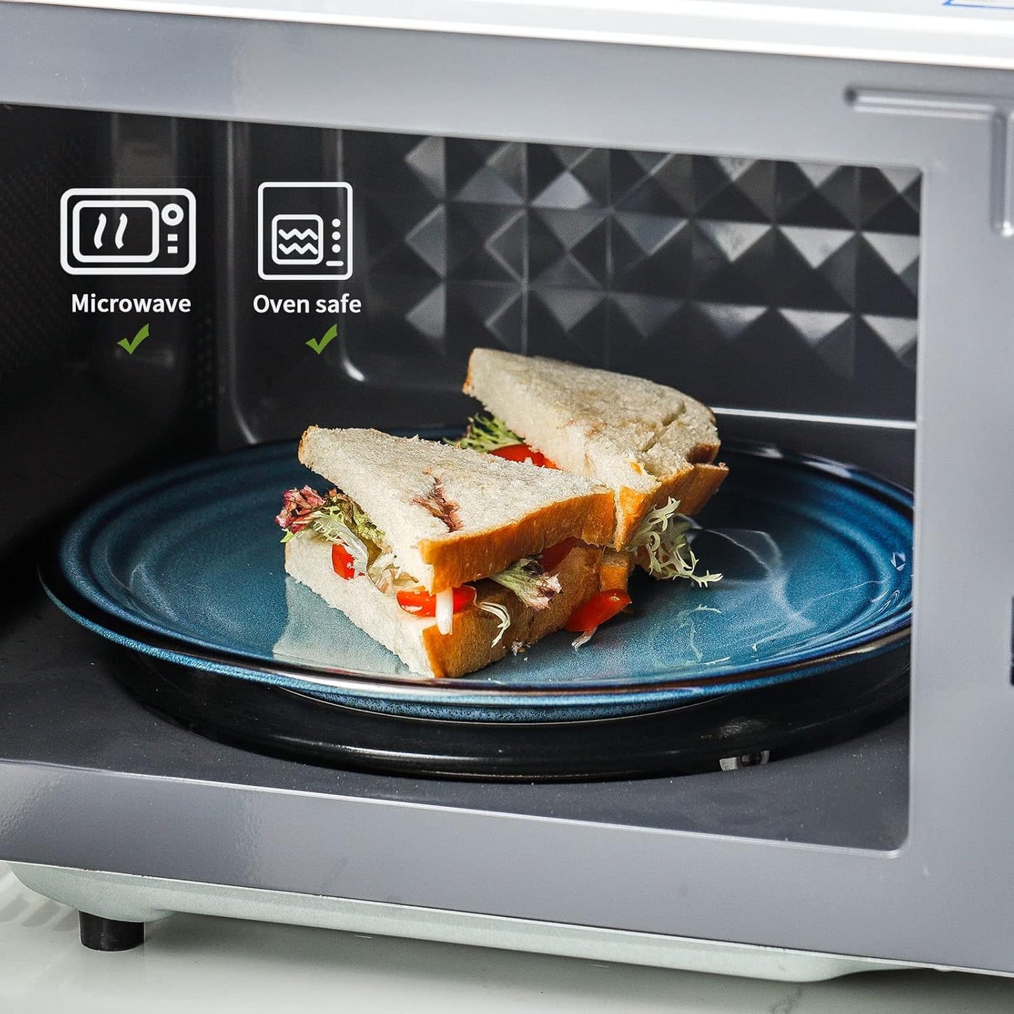 Hasense Ceramic Dinner Plates Set of 4,10 Inch Large Porcelain Pasta and Salad Plates,Blue Stoneware Plate Set Microwave,Oven,and Dishwasher Safe