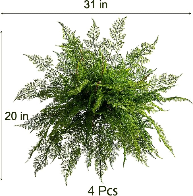 4PCS Lifelike Fake Fern Plants UV Resistant Artificial Boston Ferns for Outdoor Indoor Large Fake Greenery Plants No Wither for Front Porch Garden Window Home Decoration