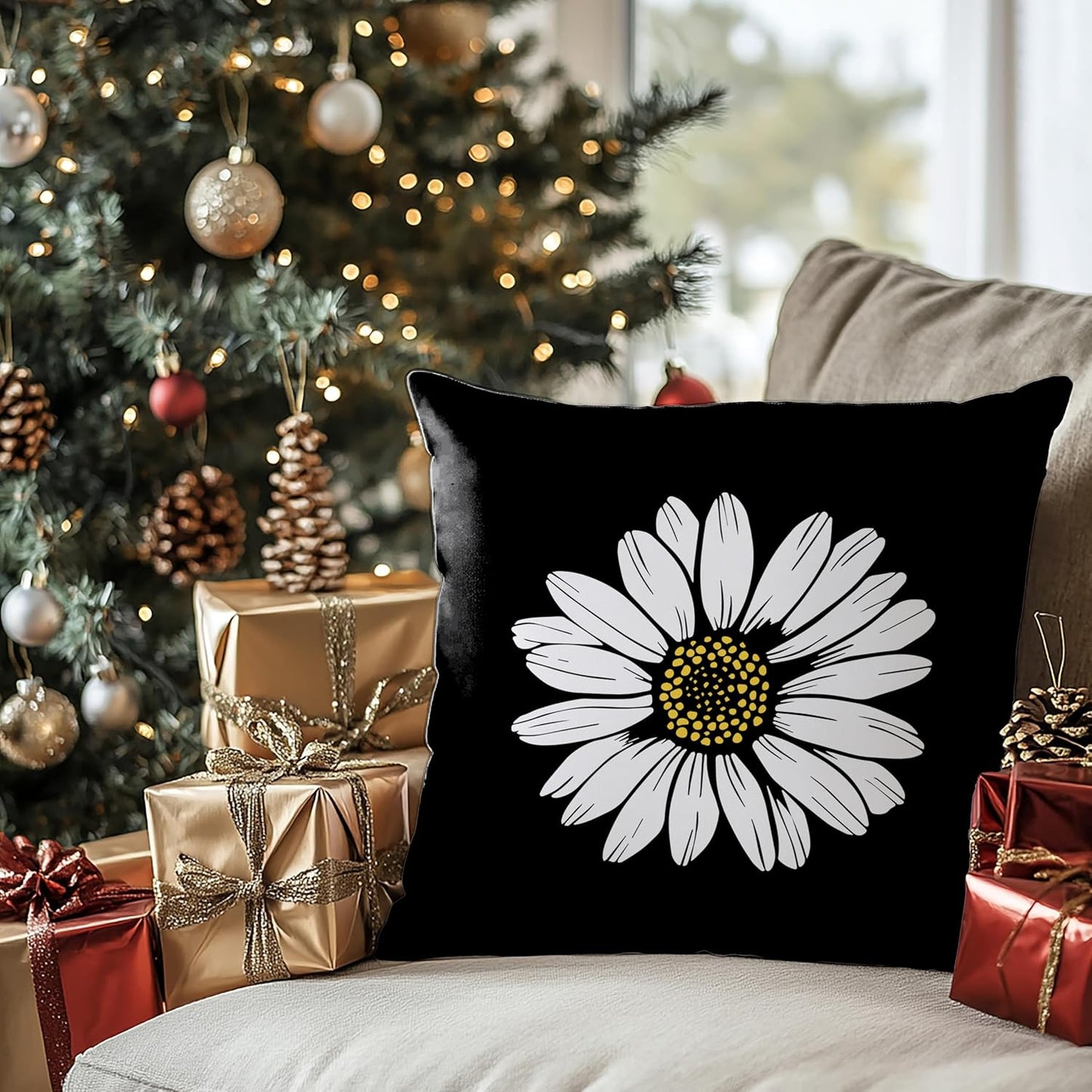 Daisy Floral Pillow Covers 18x18 Double-Sided, Daisy Flowers Wildflower Pillow Covers for Couch Bed Living Room Bedroom, Daisy Decor, Spring Summer Floral Room Decor