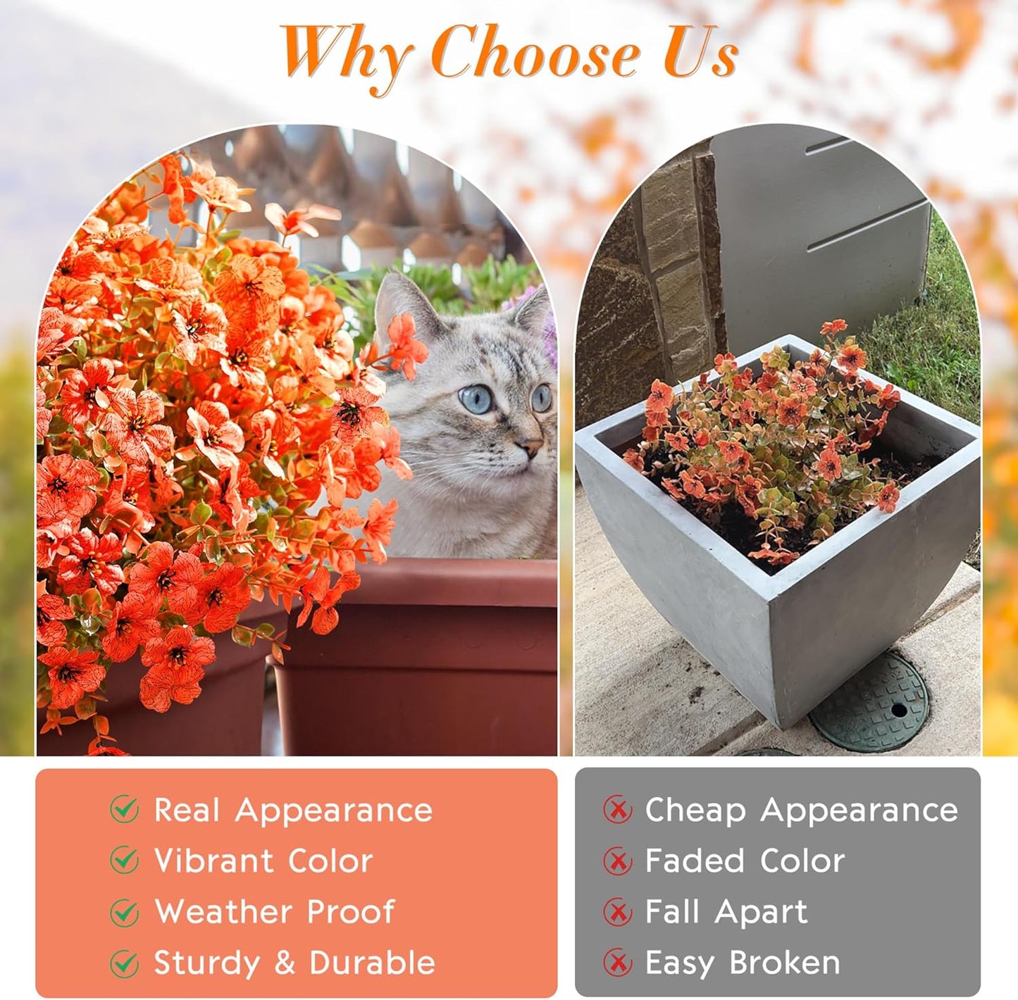 Fall Decor, Fake Mums, Fall Flowers, UV Resistant Artificial Mums for Outdoors, 36 Bundles Faux Mums for Outside, Fall Flower Plants Artificial for Decoration For Home Porch Thanksgiving,Light Red