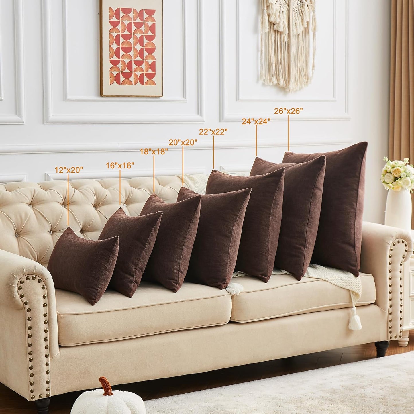 GAWAMAY Decorative Square Throw Pillow Covers 22x22 Inch Set of 2, Super Soft Chenille Pillows Farmhouse Fall Pillowcase for Living Room Bedroom Sofa Couch Cushion Cover Coffee 55x55cm (No Inserts)