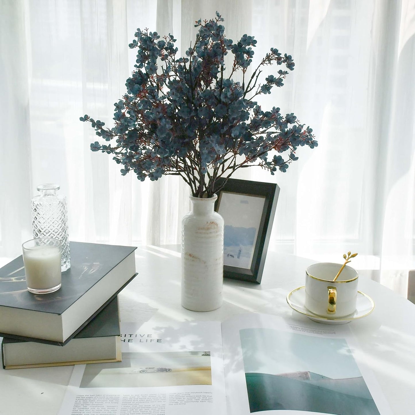 Mandy's Dusty Blue Artificial Baby’s Breath Flowers 6 Bundles Silk Gypsophila with Bendable Stems for Fall Centerpiece Wedding Decor and Table Arrangements