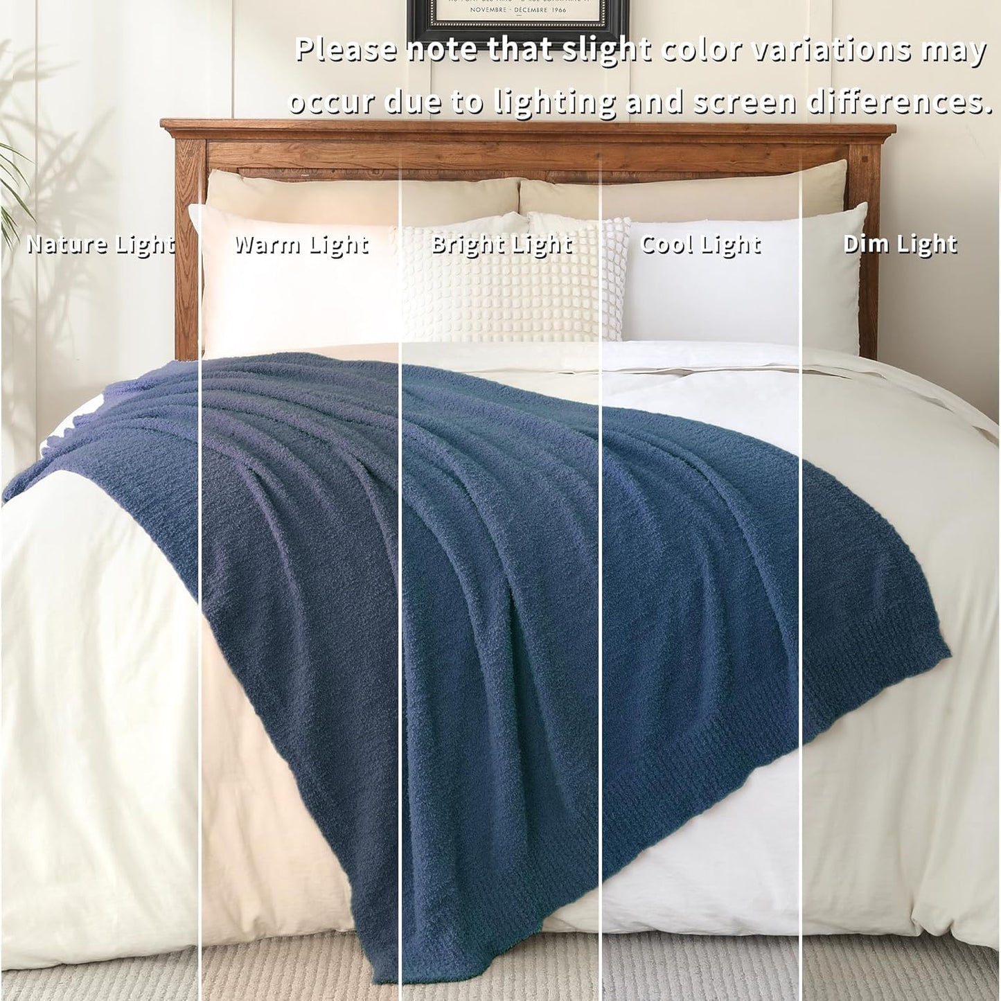 JOOJA Navy Blue Knit Throw Blanket Knitted Boucle Blankets Decorative Soft Fuzzy Throw Bed Blanket for Women Couch 50x60 Inches 50x60 Inches Navy Blue