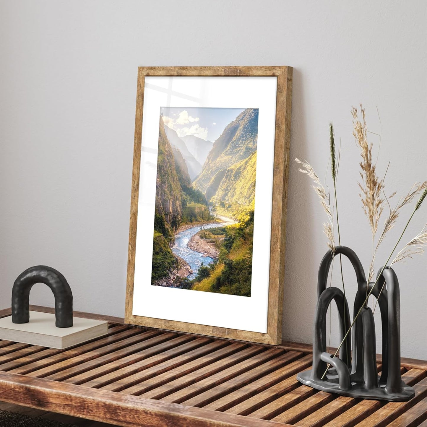 iRahmen 16x24 Picture Frame Set of 2 with Plexiglass, Display 12x18 Picture with Mat or 16 x 24 Without Mat, Rustic Brown Wood Poster Frame for Photo Wall Gallery Mounting Horizontal and Vertical