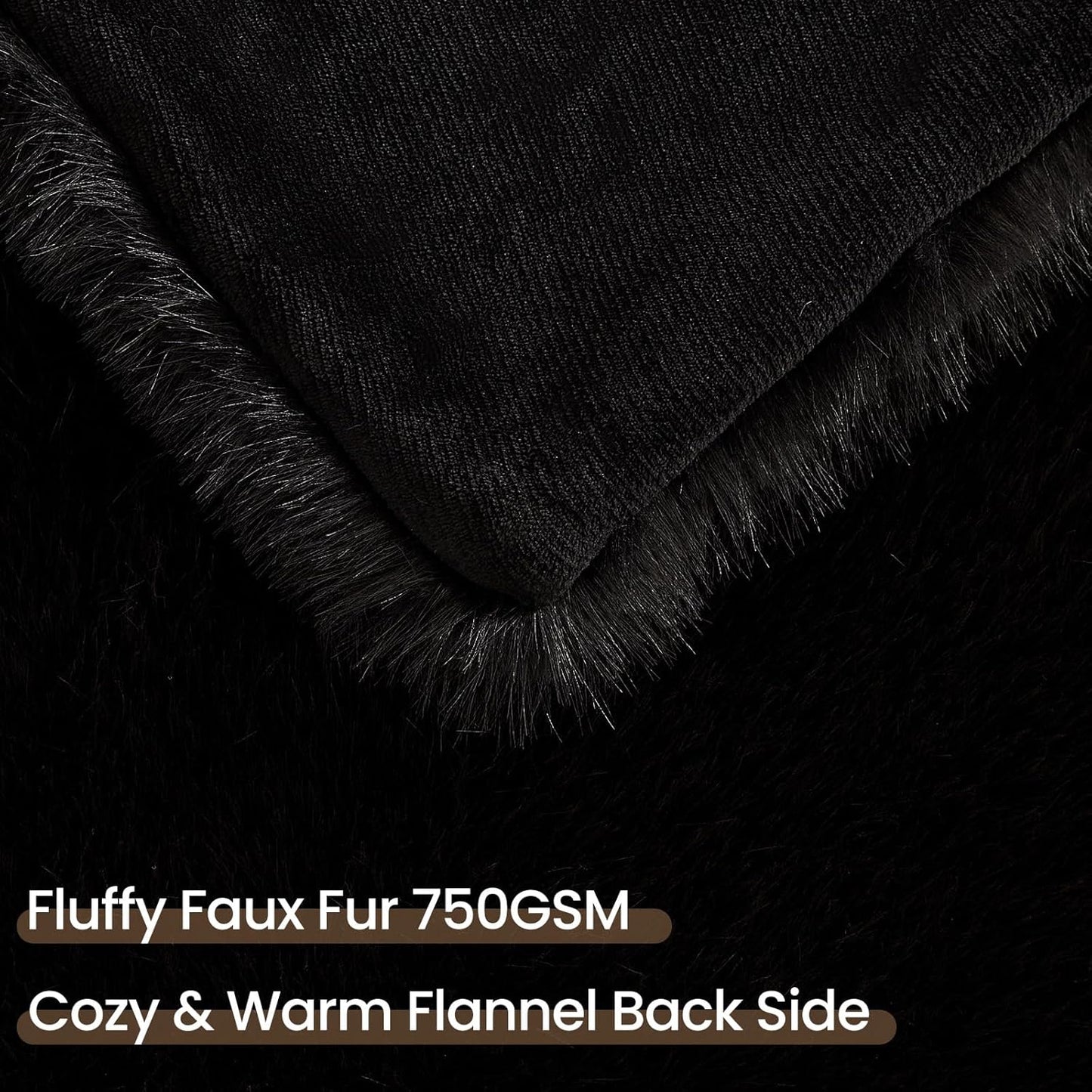 L'AGRATY Faux Fur Throw Blanket: 60''x 80'' Luxury Fluffy Plush Thick Faux Fur Blanket for Bed Couch Sofa - Cozy Soft Fuzzy Blankets for Women Man: Minky Couture Decoration Blanket (Black)