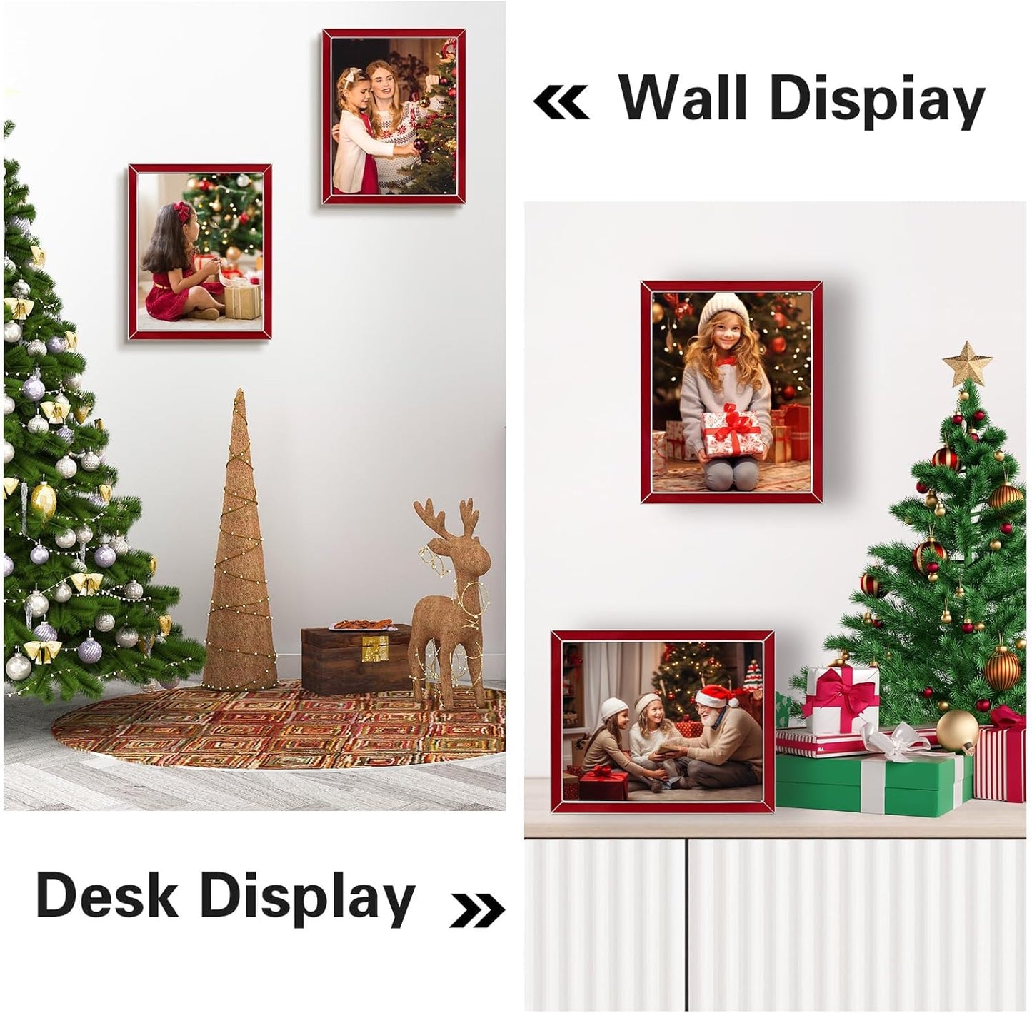 Frametory Enamel Picture Frame - 8x10 Silver Metal Edge Red Enamel Picture Frame With Easel and Velvet Back for Tabletop Display, Bookshelf, 8x10 Wall Decoration, Photo Frames, Picture Display-2 Set