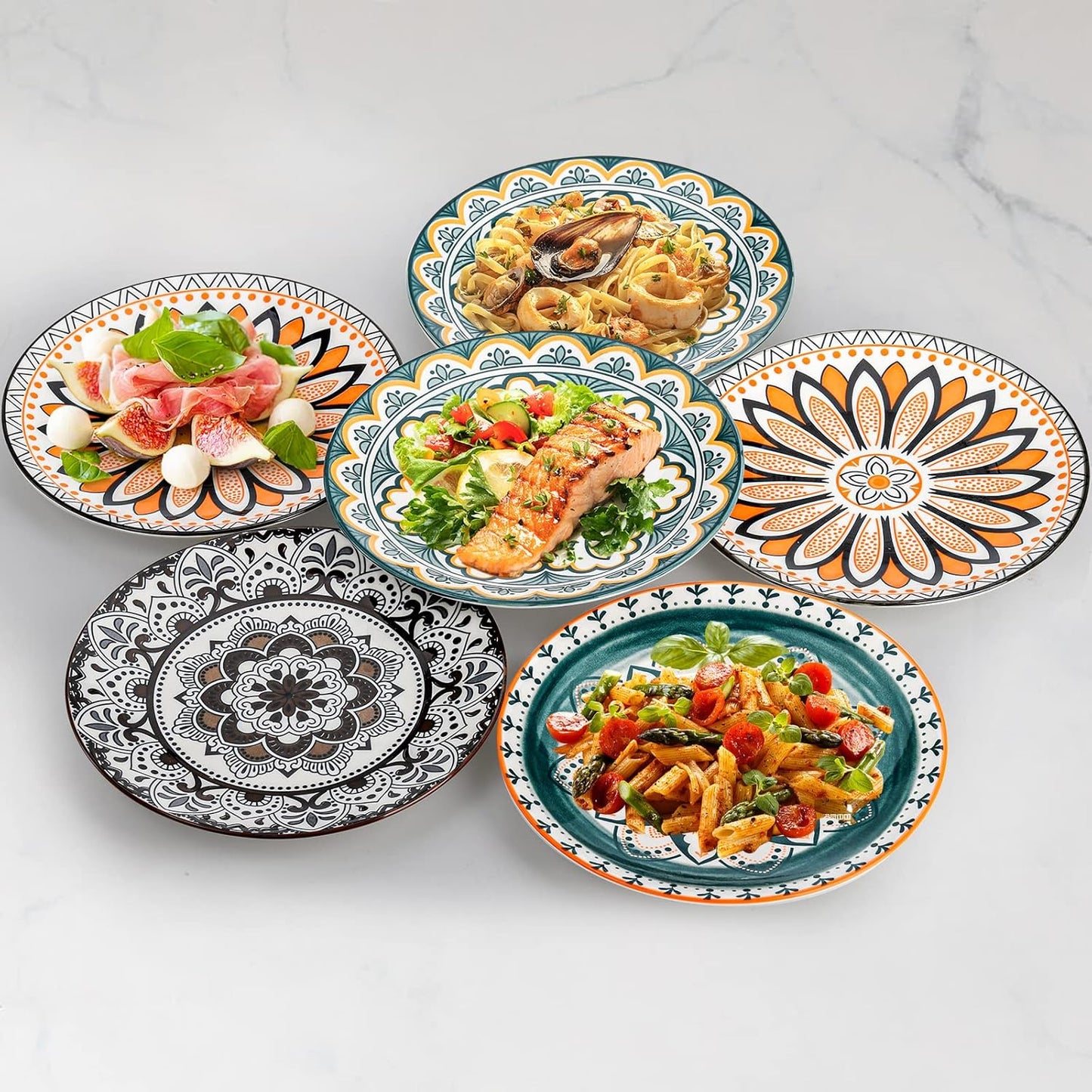 Foraineam 8 Pieces Salad Plates, 8.5 Inch Porcelain Floral Dessert Plates, Colorful Round Lunch Plate Sets for Appetizer Salad Fruit Snack, Dishwasher and Microwave Safe