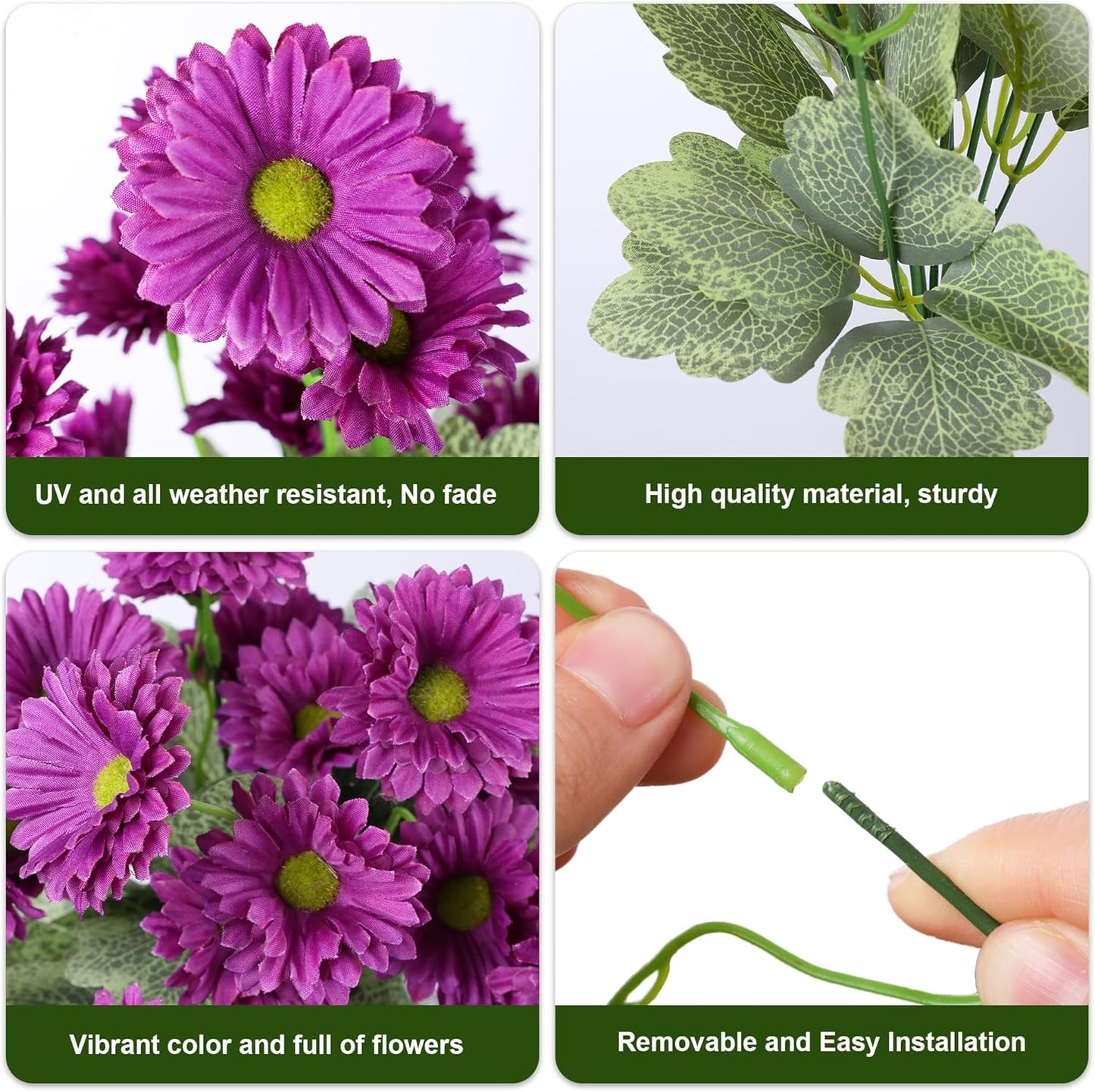 HyeFlora Dahlia Artificial Flowers for Outdoors Decoration, 6 Bundles Fake Mums Faux Flowers Plants Realistic UV Resistant Silk Flowers for Outside Planter Front Door Yard Garden Indoor Home, Mix