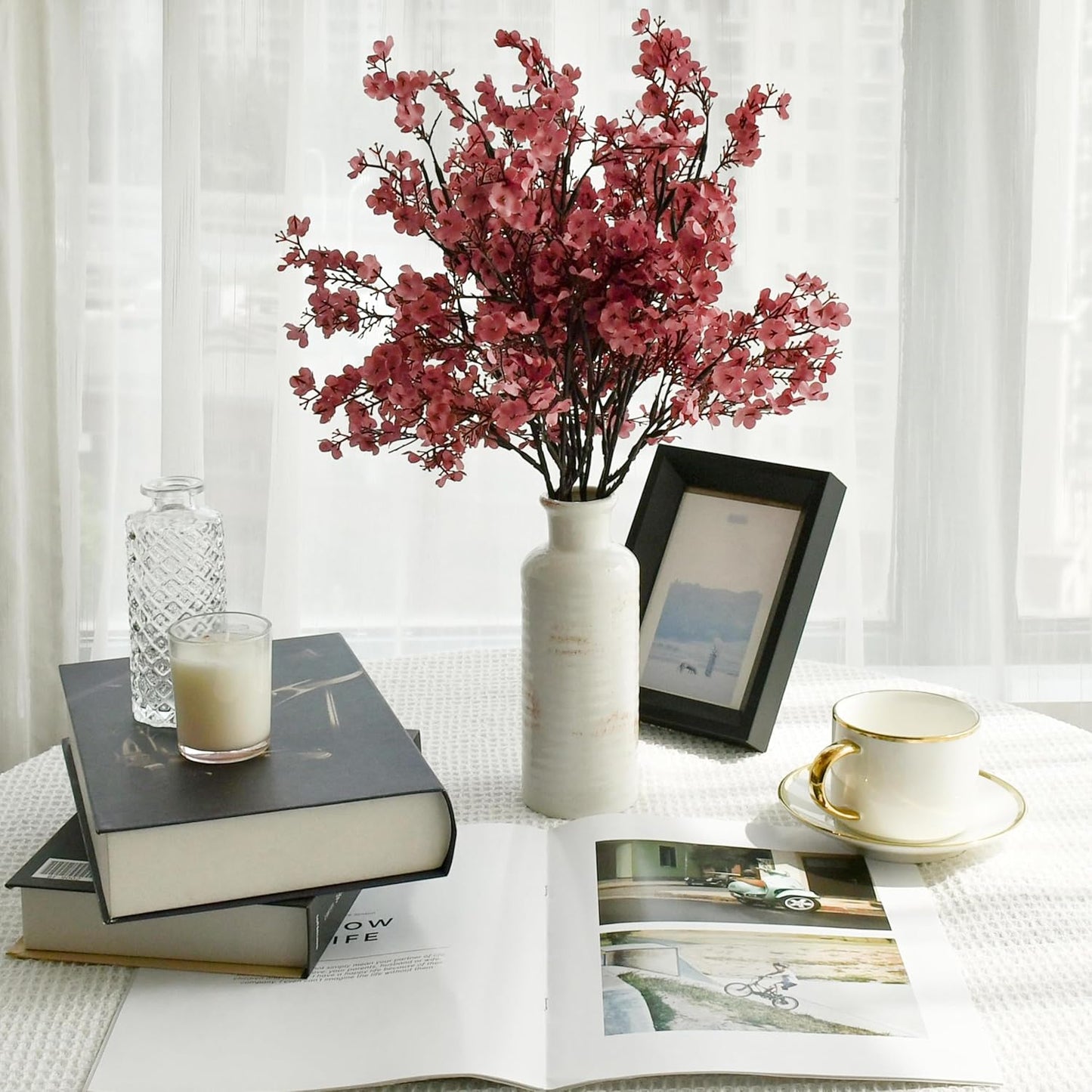 Mandy's Dusty Pink Artificial Baby’s Breath Flowers 6 Bundles Silk Gypsophila with Bendable Stems for Fall Centerpiece Wedding Decor and Table Arrangements