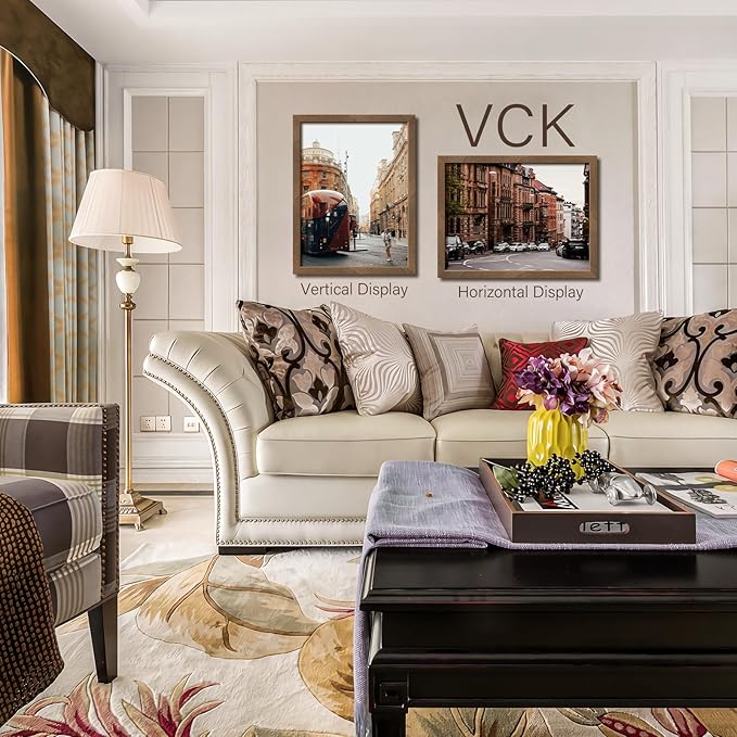 VCK 18x24 Poster Frame Brown Walnut - 3 Pack, Exclusive Natural Wood Grain Solid Wood Picture Frame, Wall Hanging