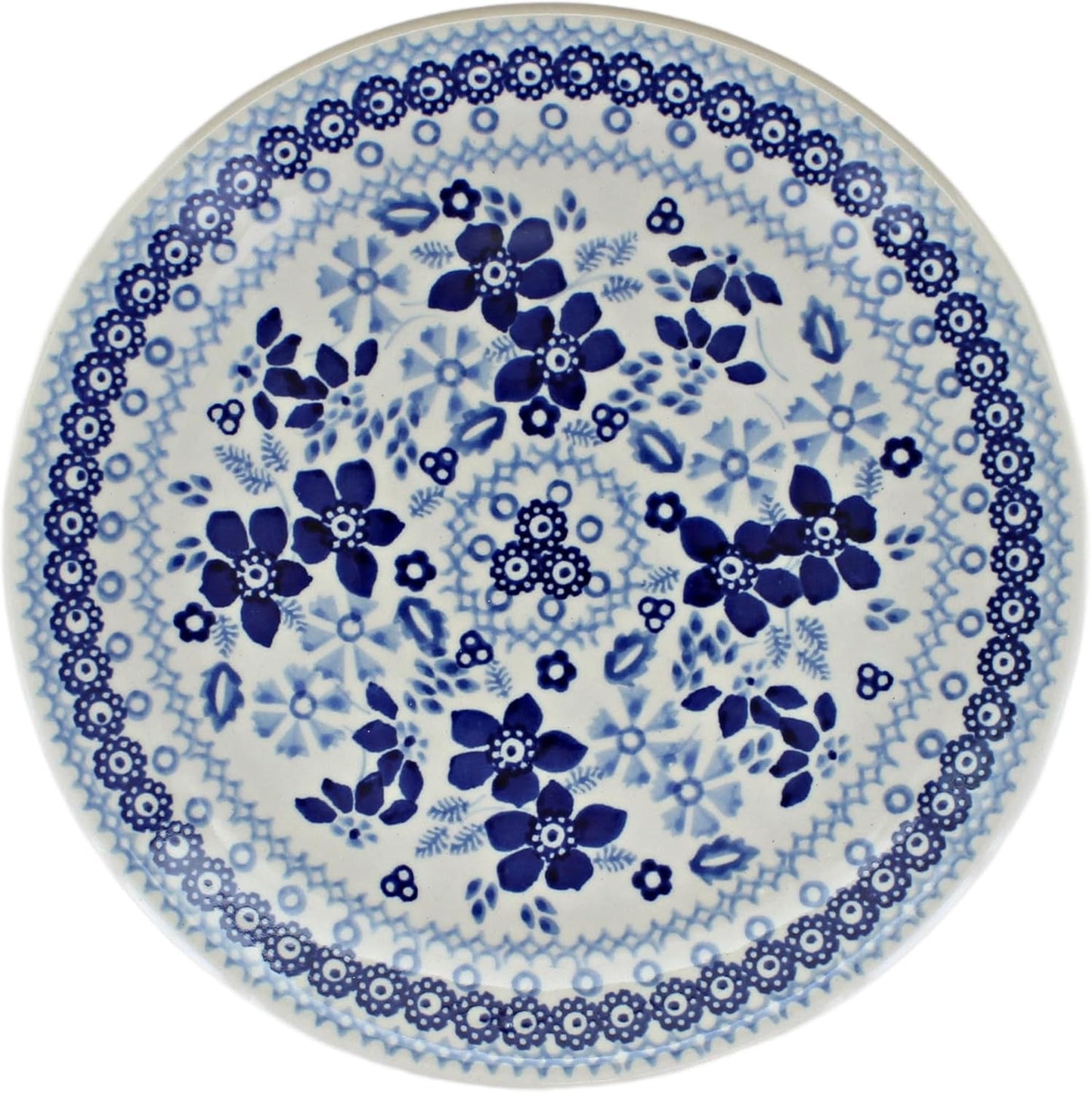 Blue Rose Polish Pottery - Vintage Blue Daisy Dessert Plate - 7" Diameter - Beautiful Plate for Cake, Appetizers, or Snacks