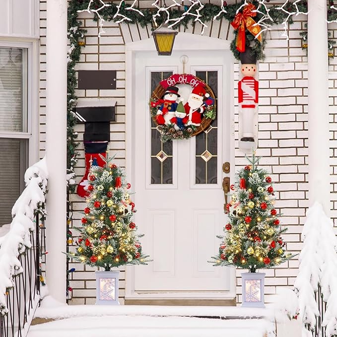 3 Ft Pre-Lit Christmas Tree, Artificial Christmas Trees with Lighting, Xmas Trees with 78 Led Lights, Christmas Decoration for Home, Office, Easy Assembly