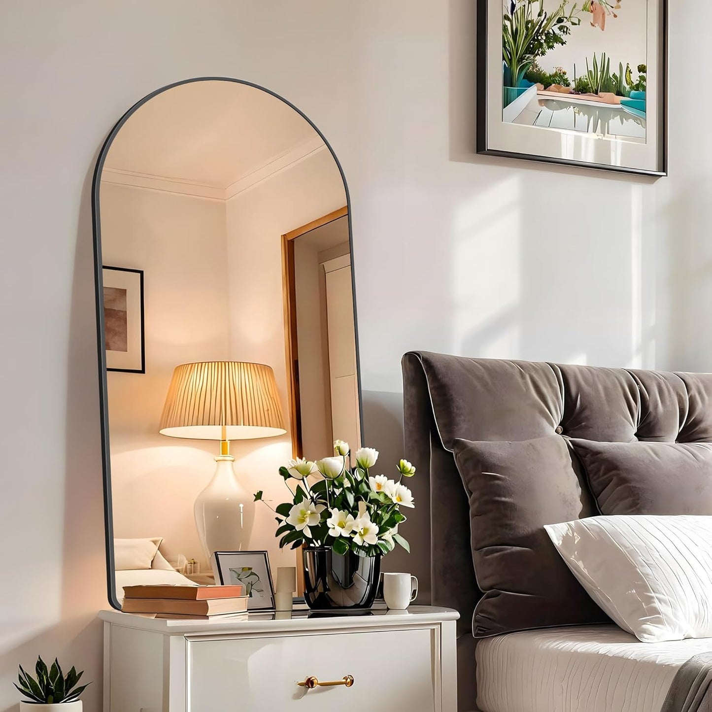 FORBATH Arched Mirror 24x48 Inch, Black Arched Mirror Wall Mounted Modern Black Aluminum Frame Decor Large for Dresser Bedroom Living Room Entryway, Hanging or Leaning Against Wall