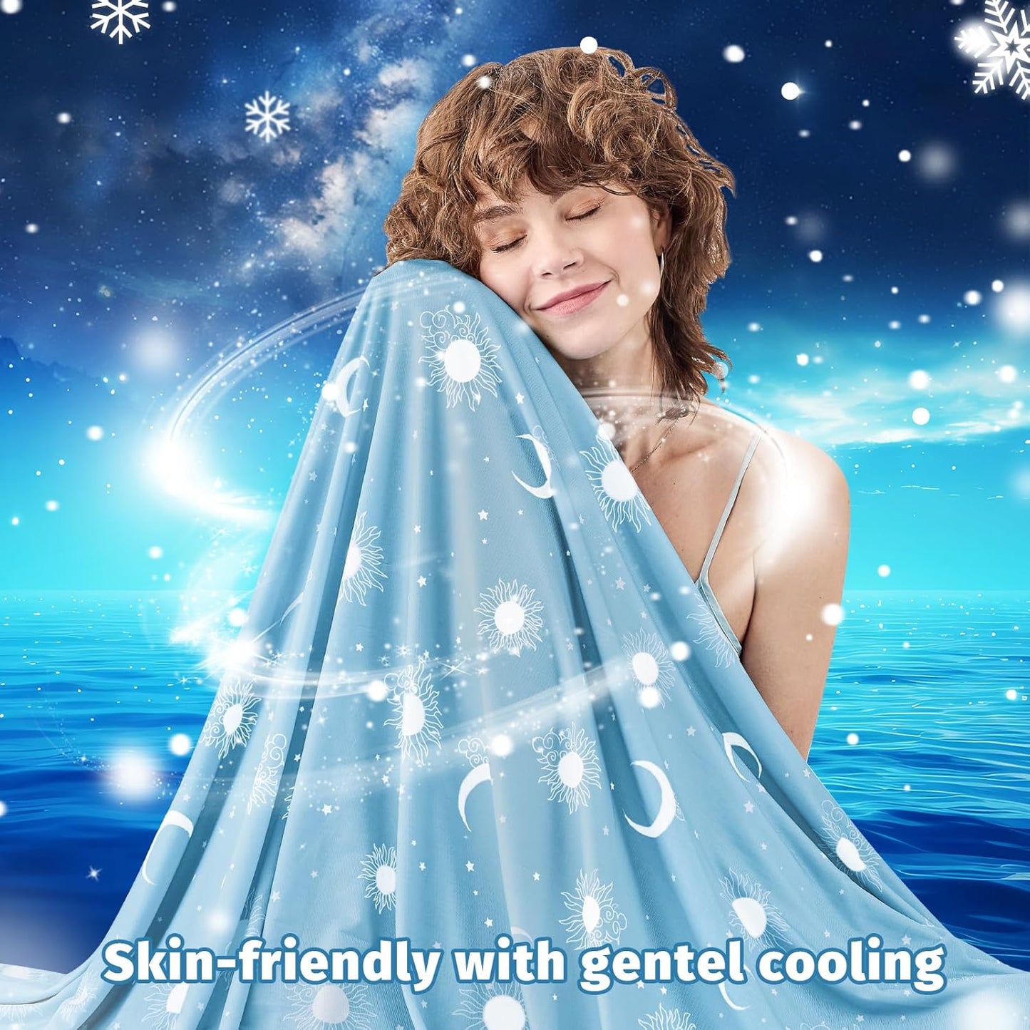 inhand Cooling Throw Blanket (50"x60") - Cooled Blankets for Hot Sleepers Lightweight Breathable Summer Blanket for Sleeping Night Sweats to Keep Cool in The Heat -Light Blue