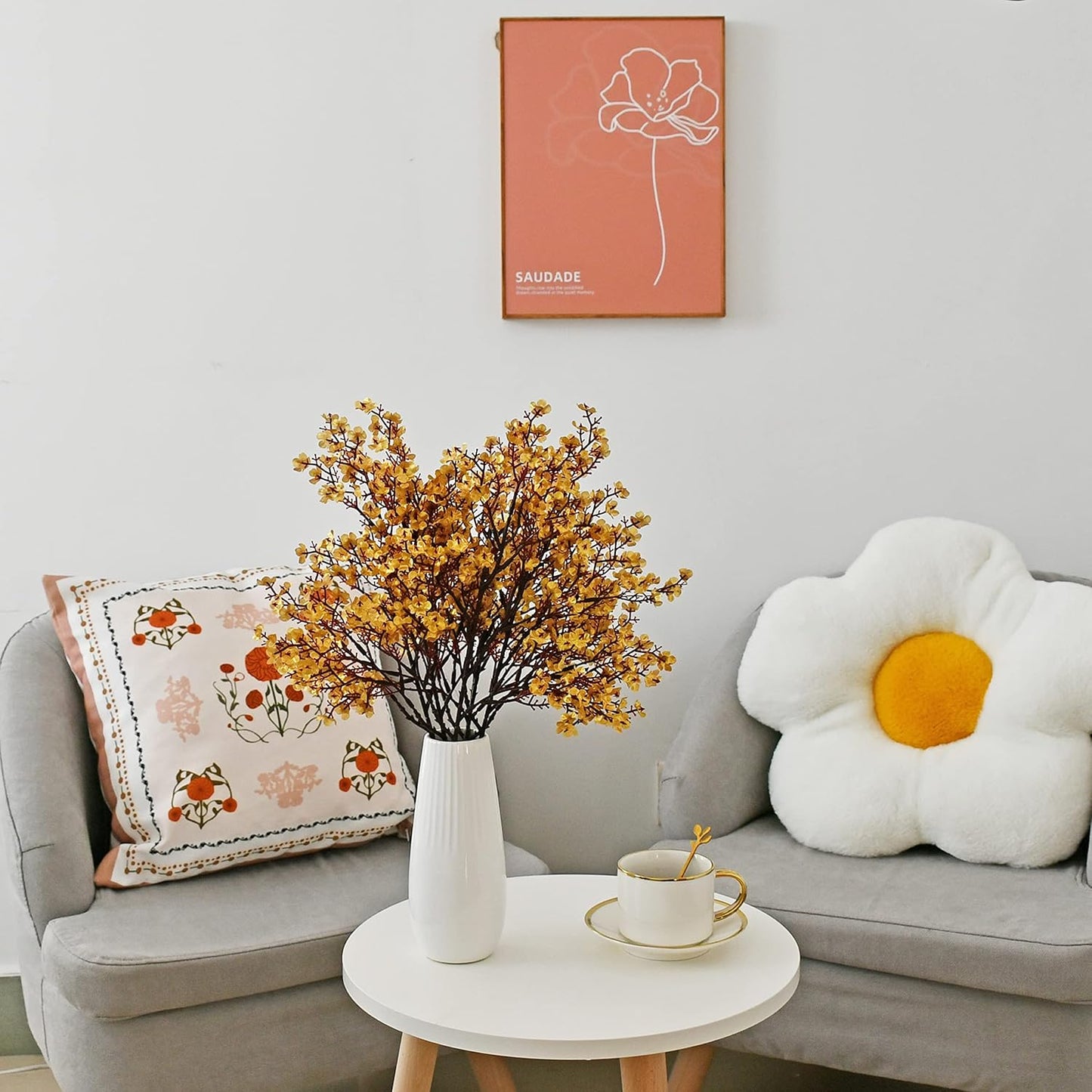 Mandy's Gold Artificial Baby’s Breath Flowers 6 Bundles Silk Gypsophila with Bendable Stems for Fall Centerpiece Wedding Decor and Table Arrangements