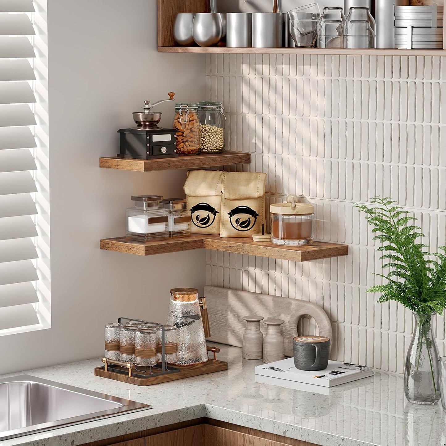 Floating Shelves for Wall, 1.5" Thick Wall Shelf Set of 3 with Invisible Brackets, 15.7L x 7.9W Hanging Shelves Farmhouse Home Decor for Bathroom, Living Room, Bedroom, Rustic Brown 4301BJP3BF