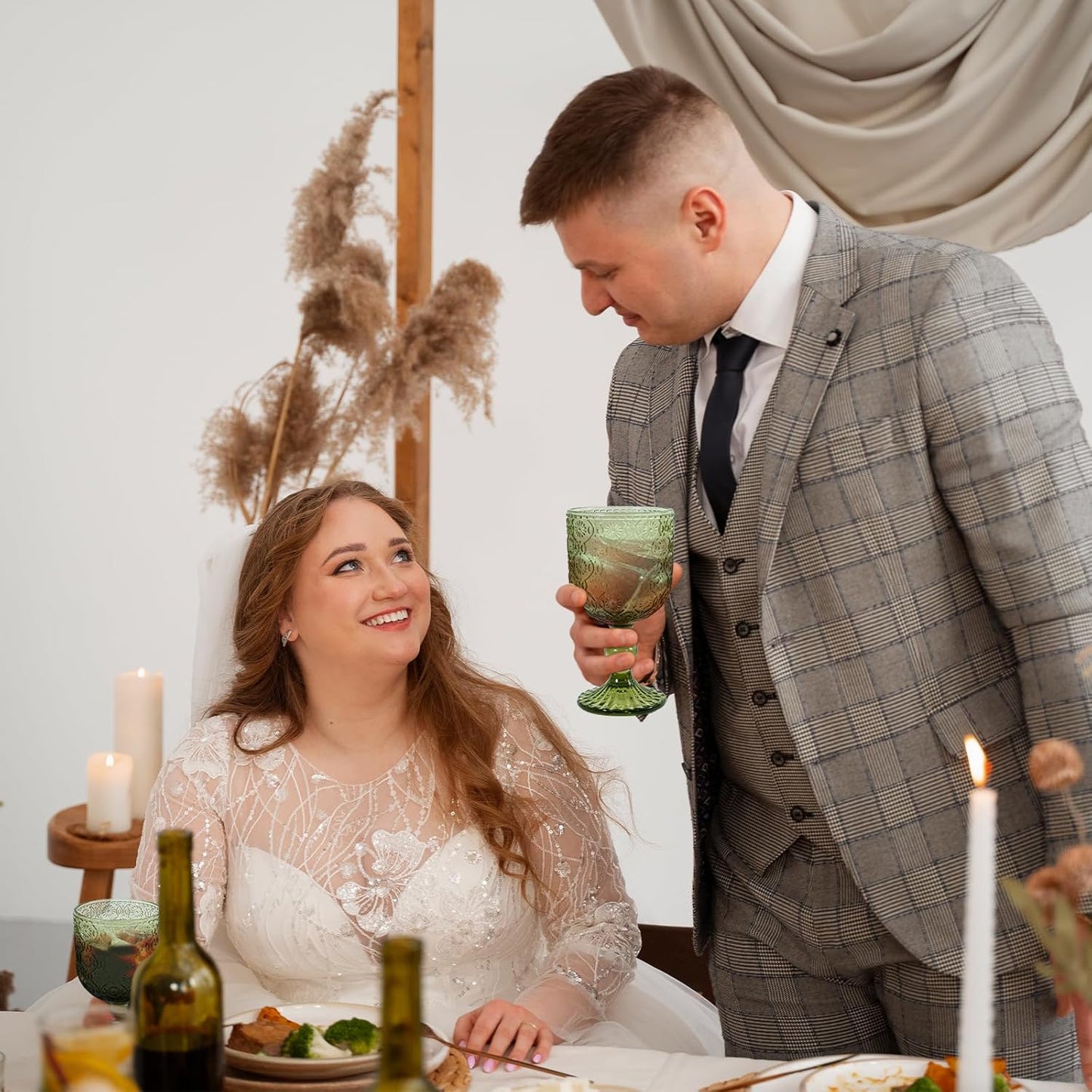 Green Vintage Wine Glasses set of 6 Goblets Glassware, 14 oz Green Wine Glasses, Vintage Colored Glass Goblet for Wedding, Party, Red Wine Glass, Bars, Restaurants Dishwasher Safe