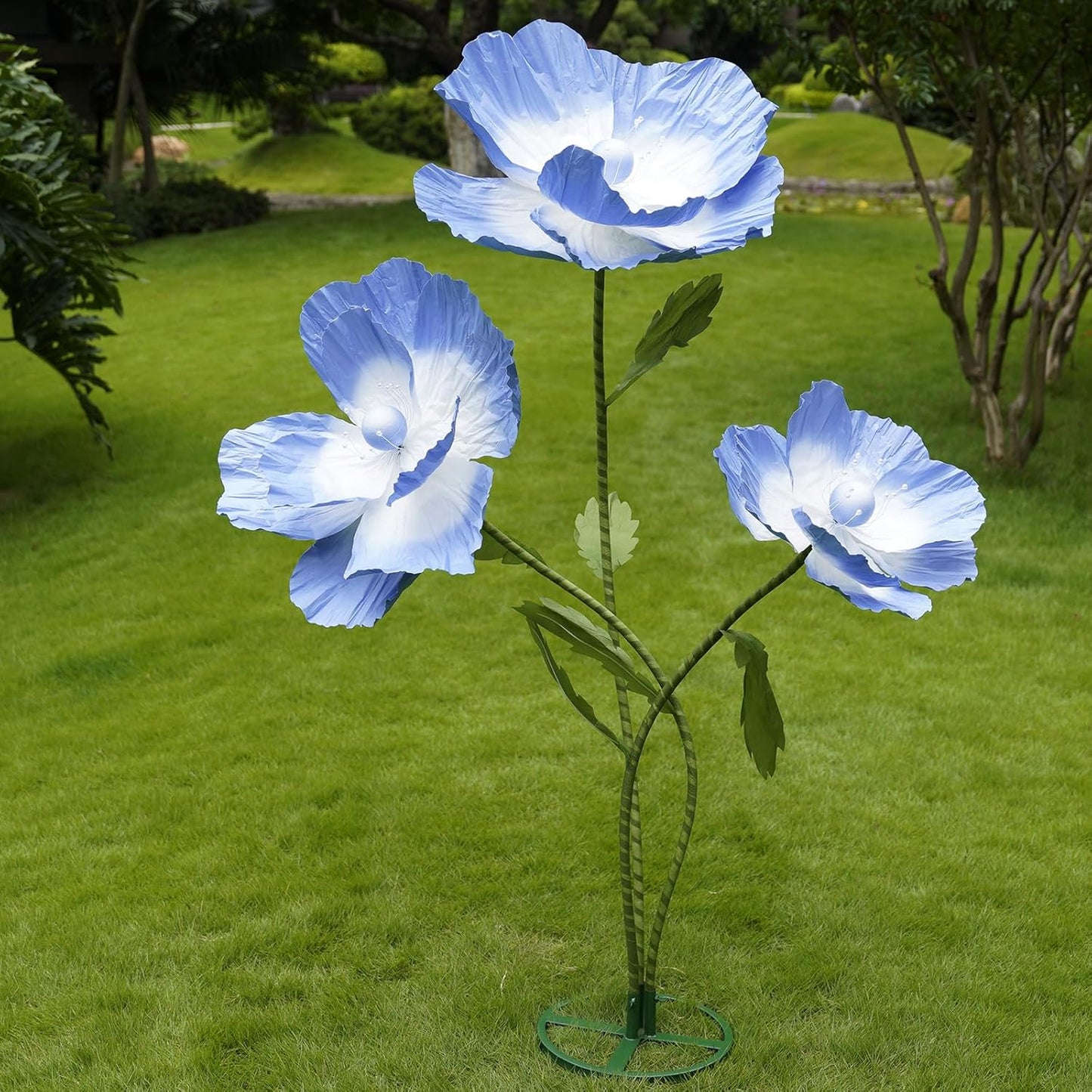 Giant Flowers for Decoration,Large Paper Flowers with Standing Stems and Base,3 pcs Artificial Flowers for Home Decor, Wedding Decorate, Photography Props, Party Banquet (Light Blue)