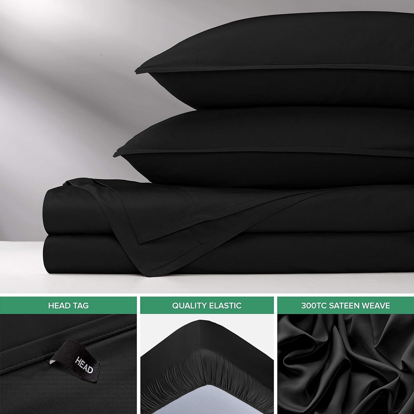 King Sheets by Pure Bamboo, Genuine 100% Organic Viscose Derived from Bamboo Bed Sheet Set, Luxuriously Soft & Cooling, Double Stitching, Lifetime Quality Promise (King, Black)