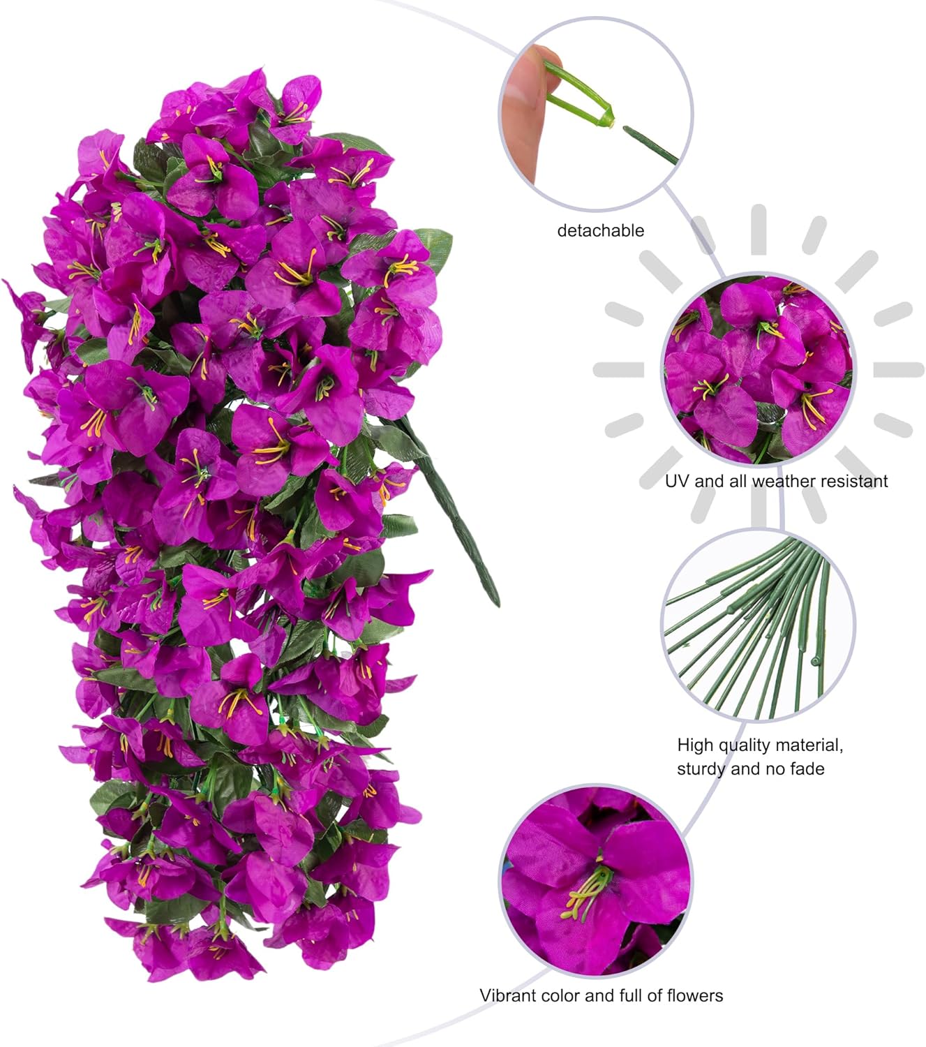 HyeFlora Bougainvillea Artificial Hanging Flowers Plants for Outdoors Decoration, 2pcs Fake Flowers Silk Bougainvillea Vines Realistic UV Resistant Faux Flowers for Outdoor Planters Patio Urn, Purple