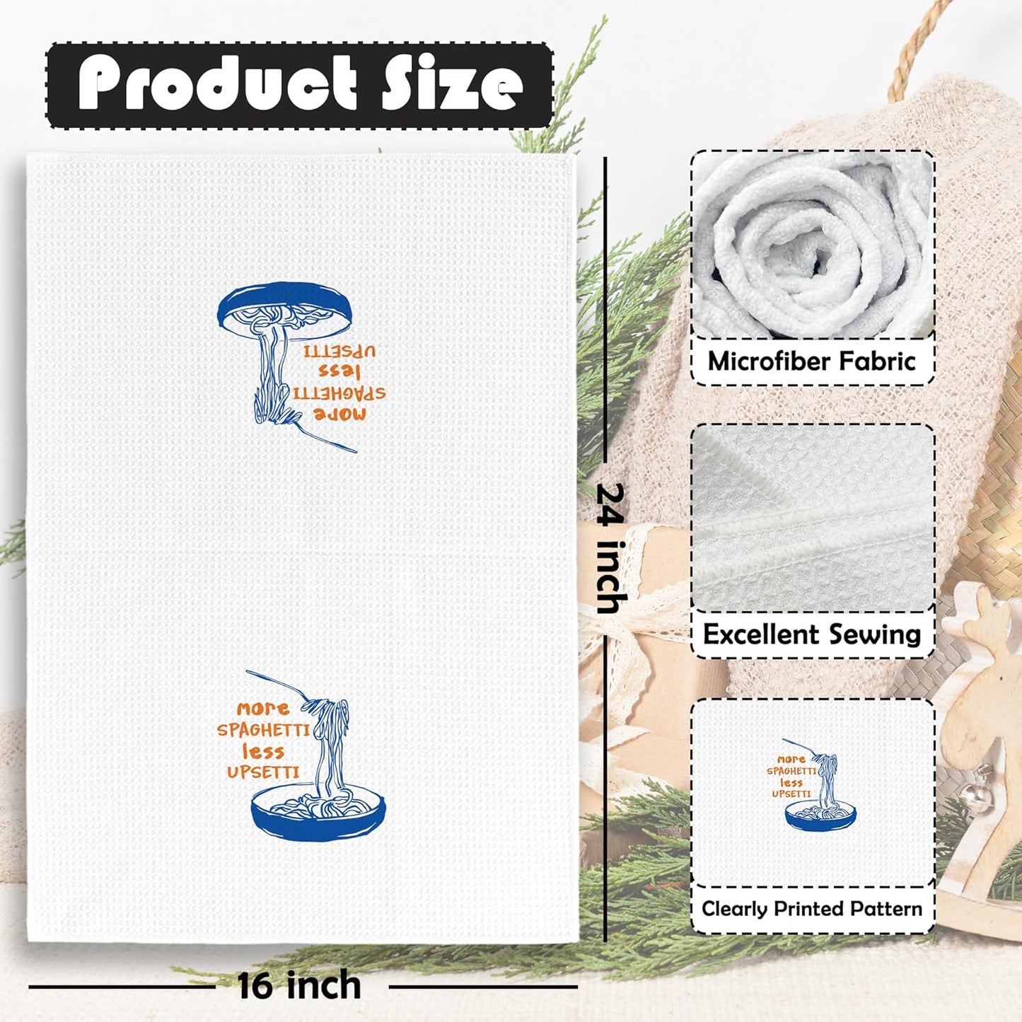 Funny Pasta Gifts Kitchen Towels - Cooking Dish Towels Gifts for Chef, Baking Kitchen Gifts, Humorous Sarcastic Decorative Absorbent Dishcloths Hand Towels for Kitchen Decor 16x24 Inches