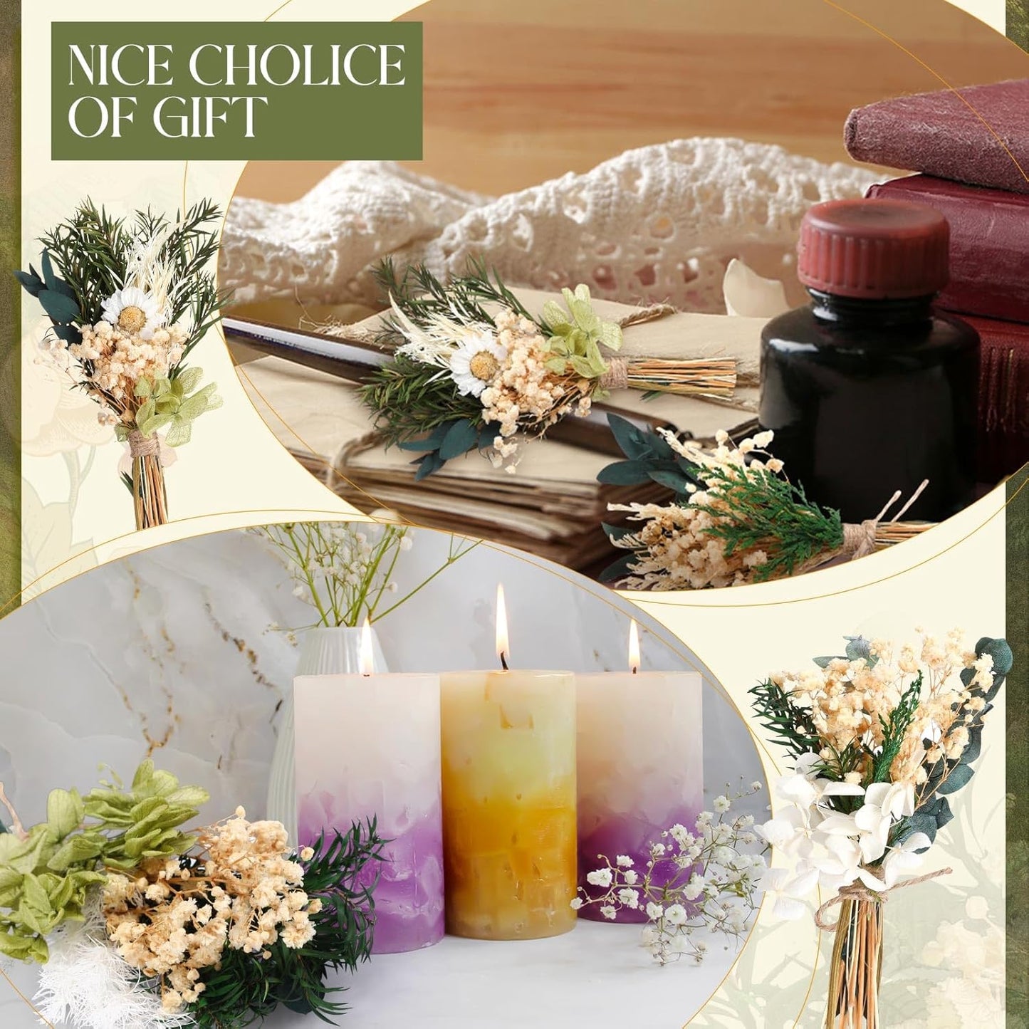 Layhit 24 Pcs Boho Dried Flower Bouquet Mini Wedding Handmade Dry Flowers Decor for Vase Crafts DIY Photo Boutonniere for Men Floral Plant for Bridesmaid Gift Birthday Decor(Greenery)